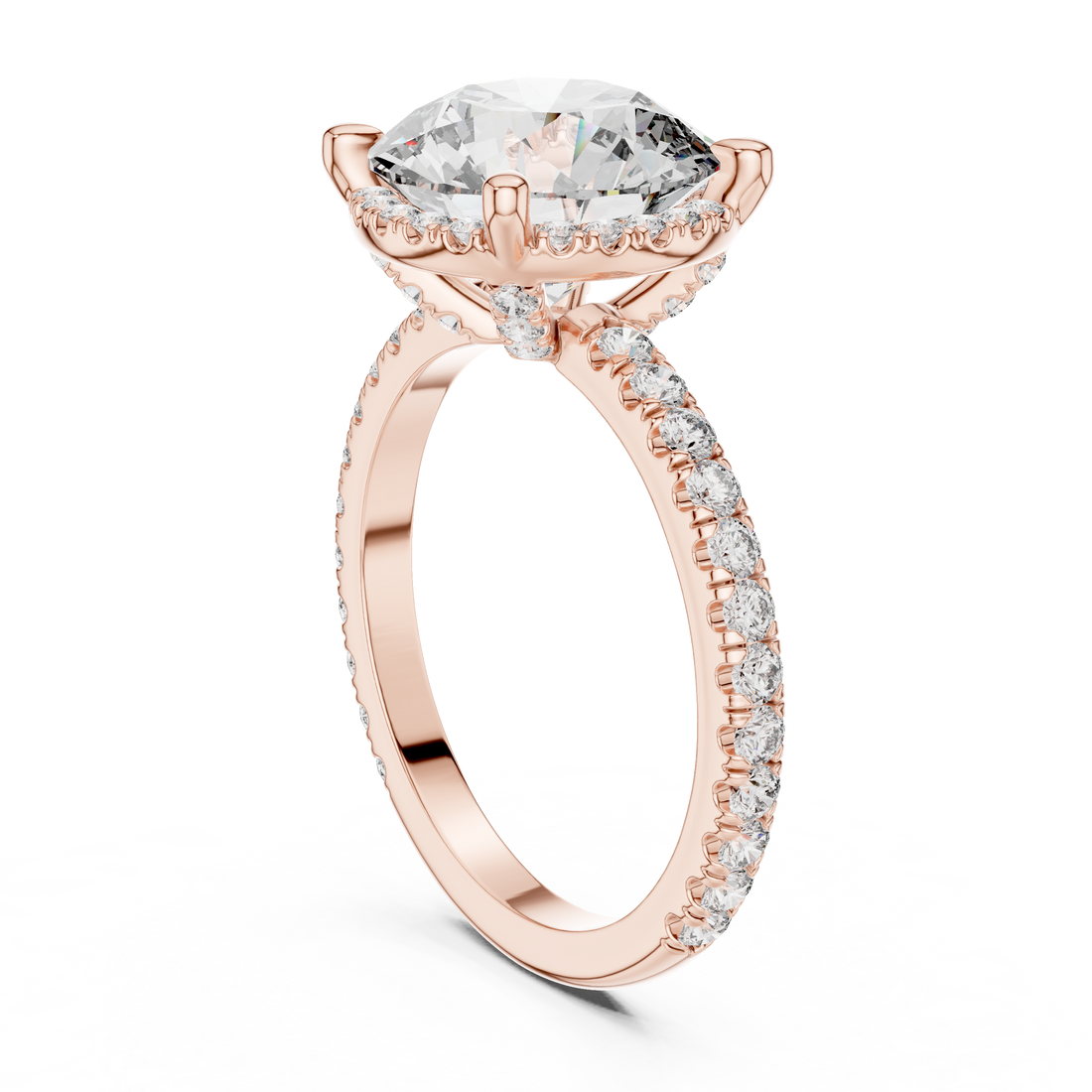Round Brilliant Diamond Halo Engagement Ring with Pavé Band