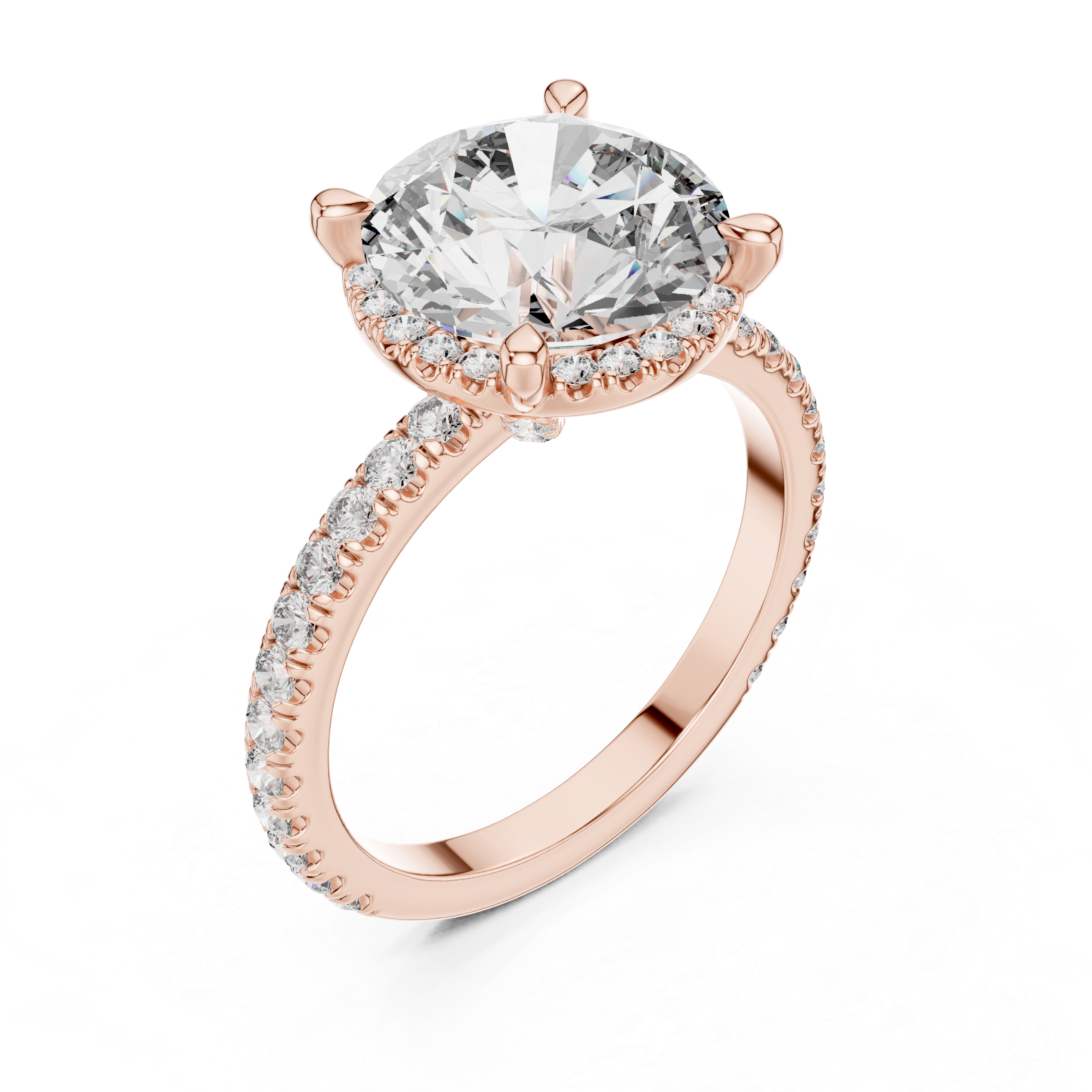 Round Brilliant Diamond Halo Engagement Ring with Pavé Band