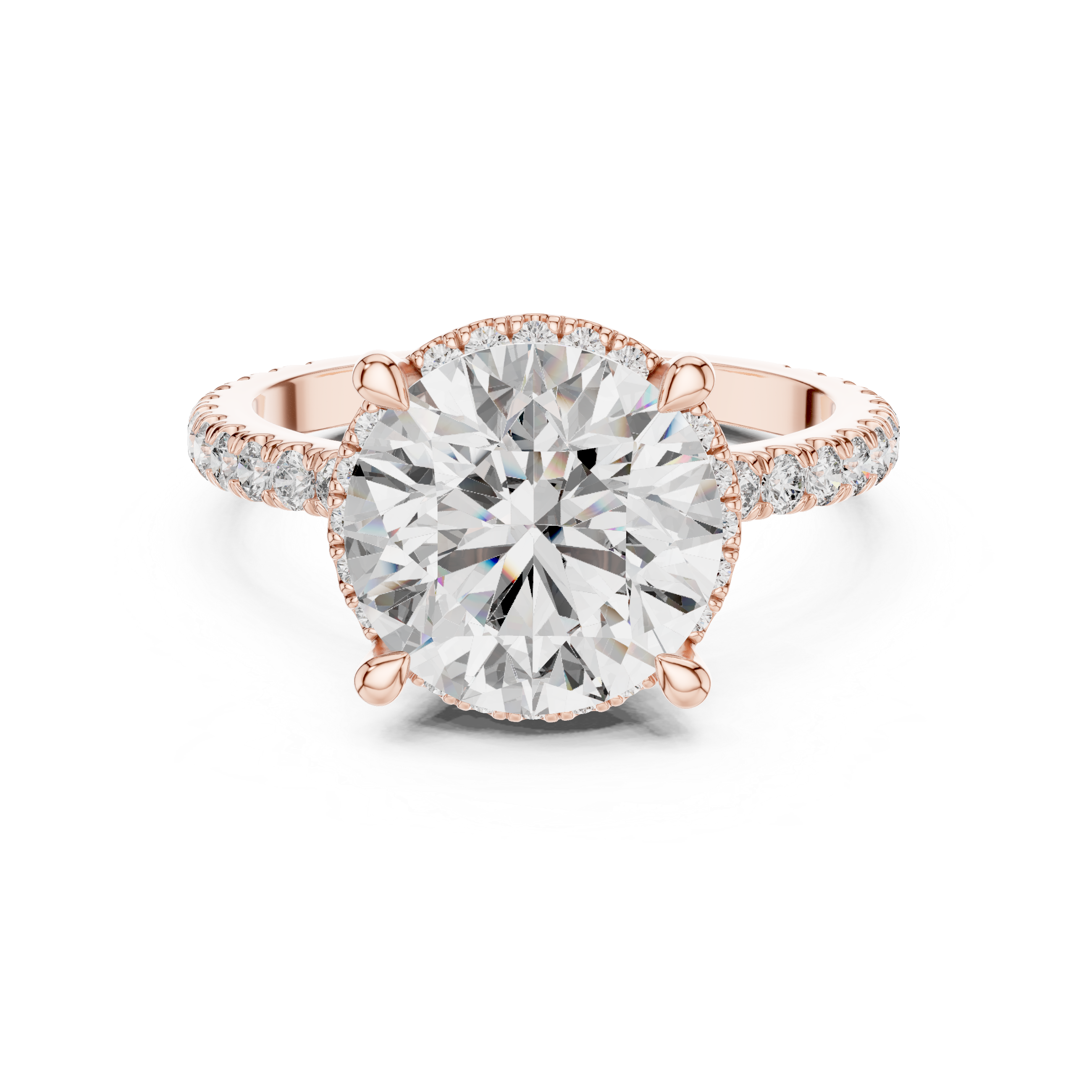 Round Brilliant Diamond Halo Engagement Ring with Pavé Band