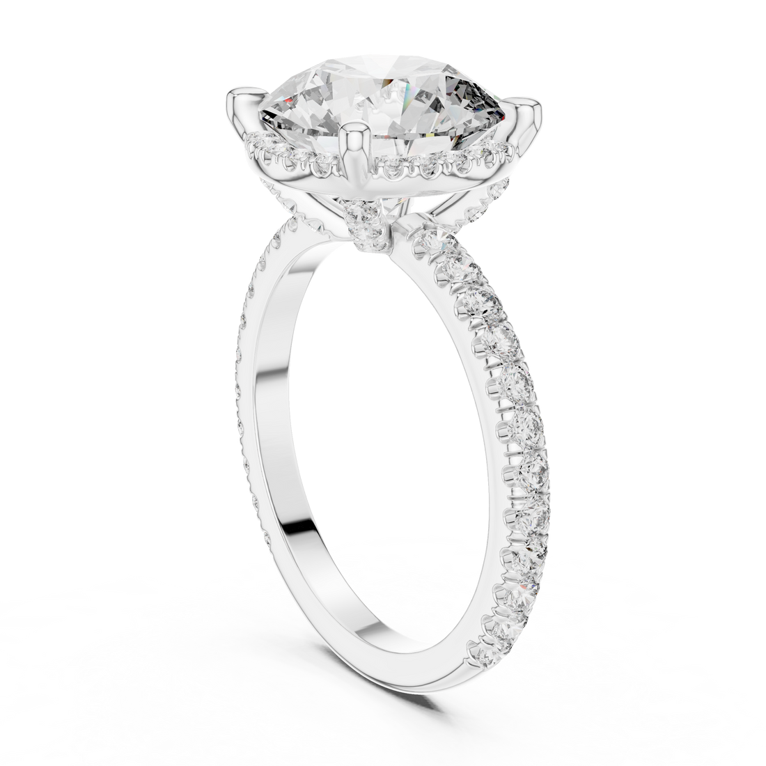 Round Brilliant Diamond Halo Engagement Ring with Pavé Band