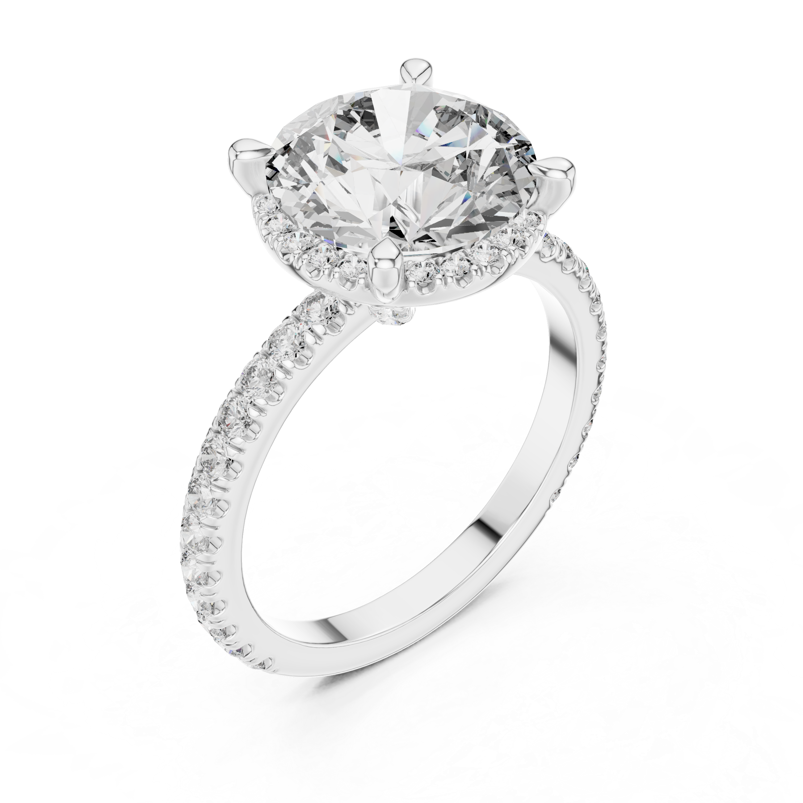 Round Brilliant Diamond Halo Engagement Ring with Pavé Band