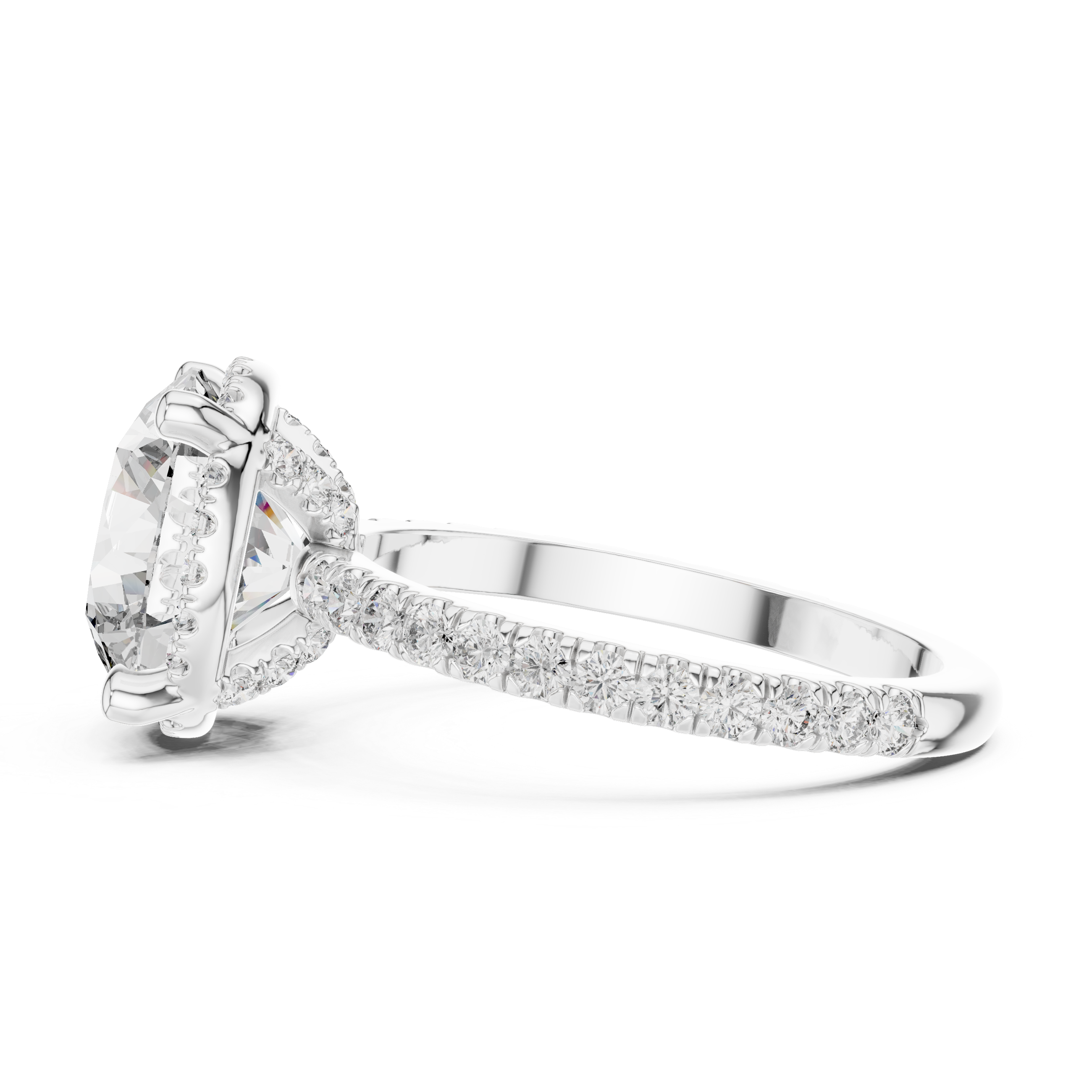 Round Brilliant Diamond Halo Engagement Ring with Pavé Band