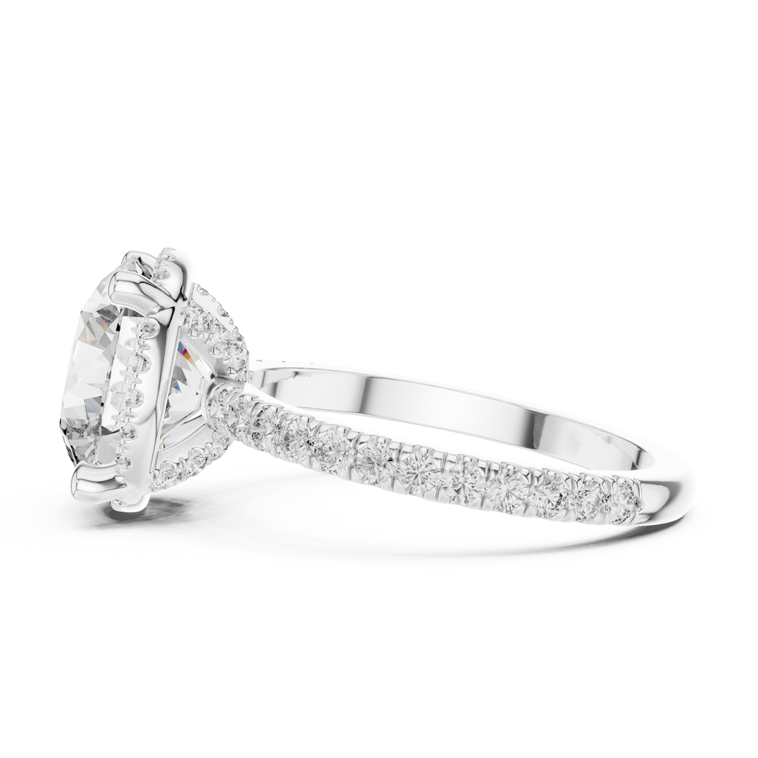 Round Brilliant Diamond Halo Engagement Ring with Pavé Band
