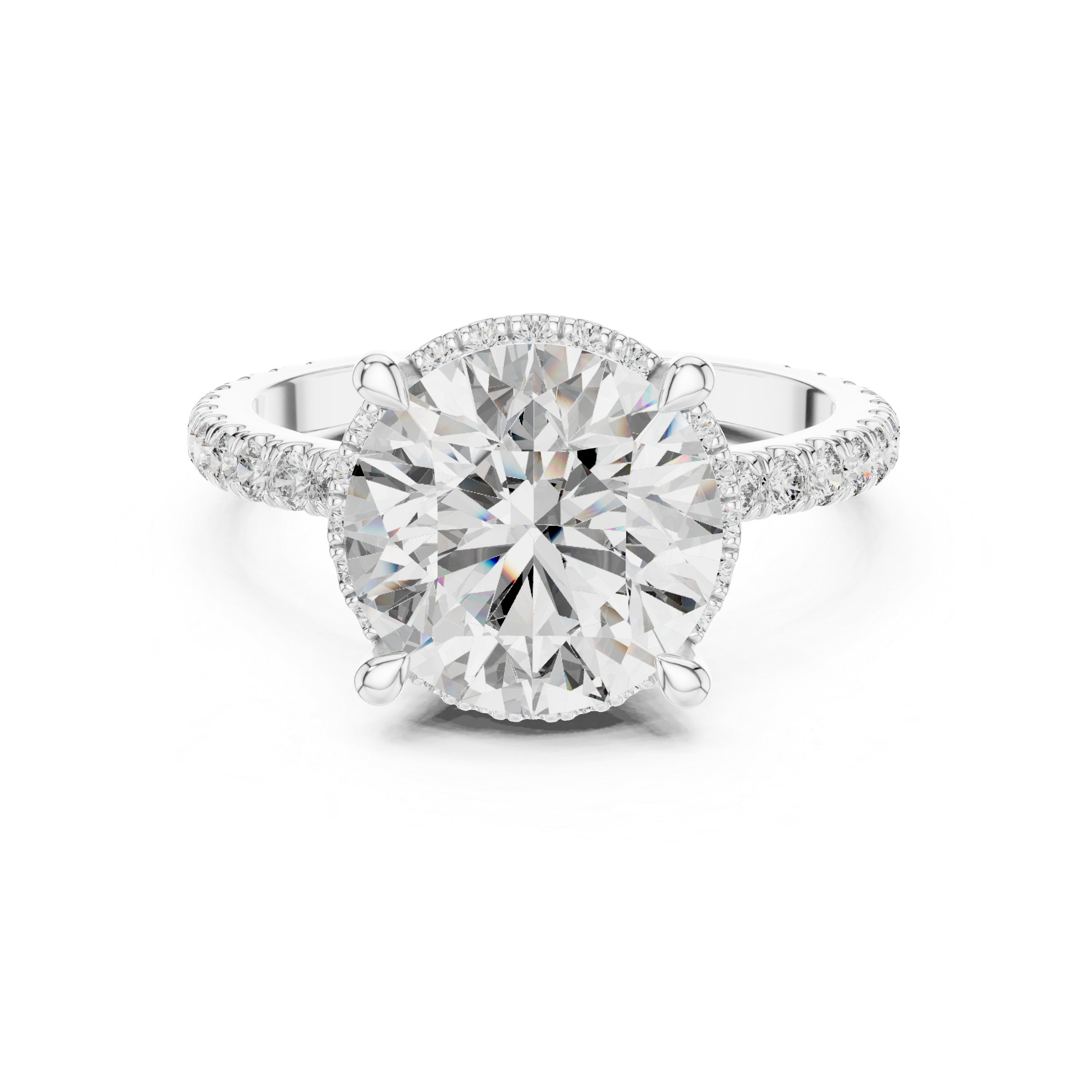 Round Brilliant Diamond Halo Engagement Ring with Pavé Band