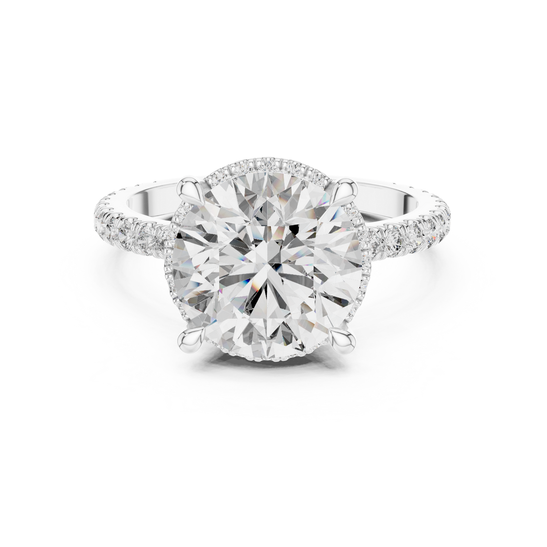 Round Brilliant Diamond Halo Engagement Ring with Pavé Band