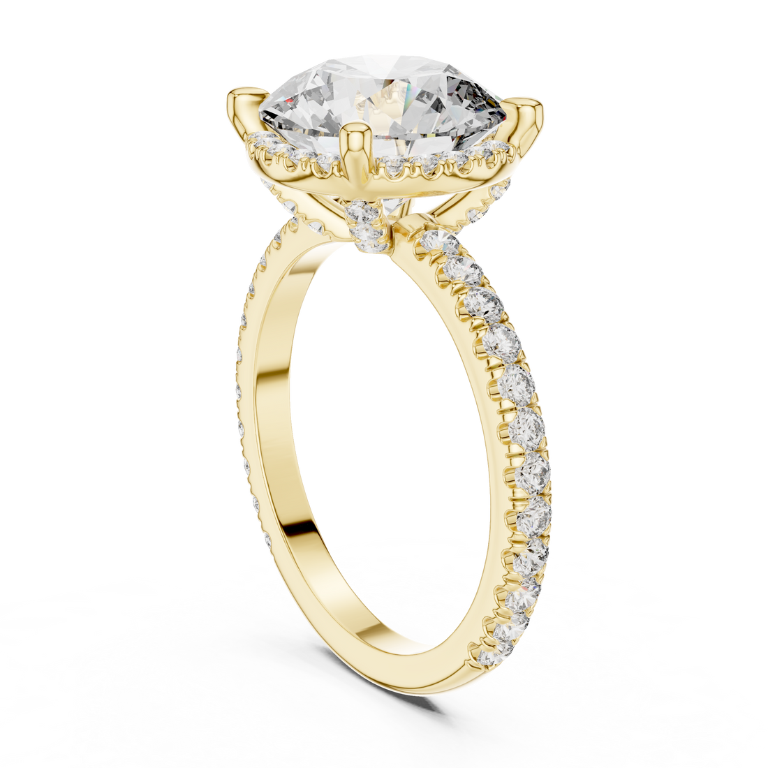 Round Brilliant Diamond Halo Engagement Ring with Pavé Band