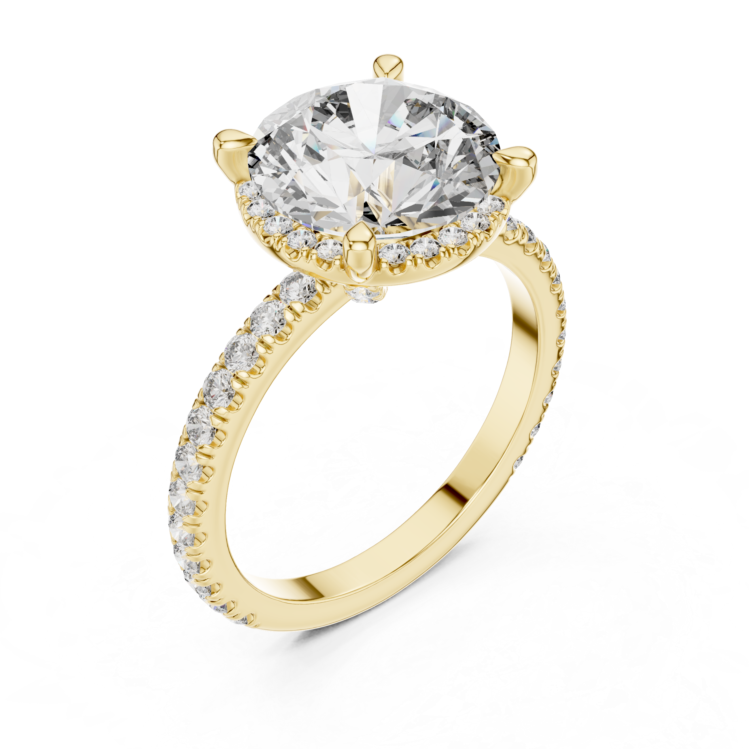 Round Brilliant Diamond Halo Engagement Ring with Pavé Band