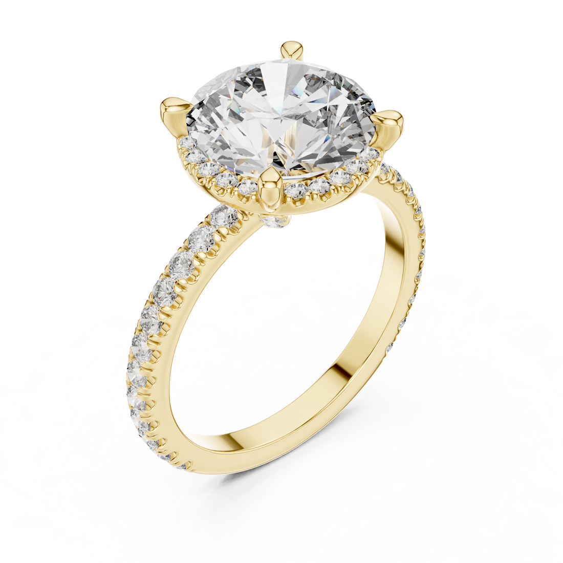 Round Brilliant Diamond Halo Engagement Ring with Pavé Band