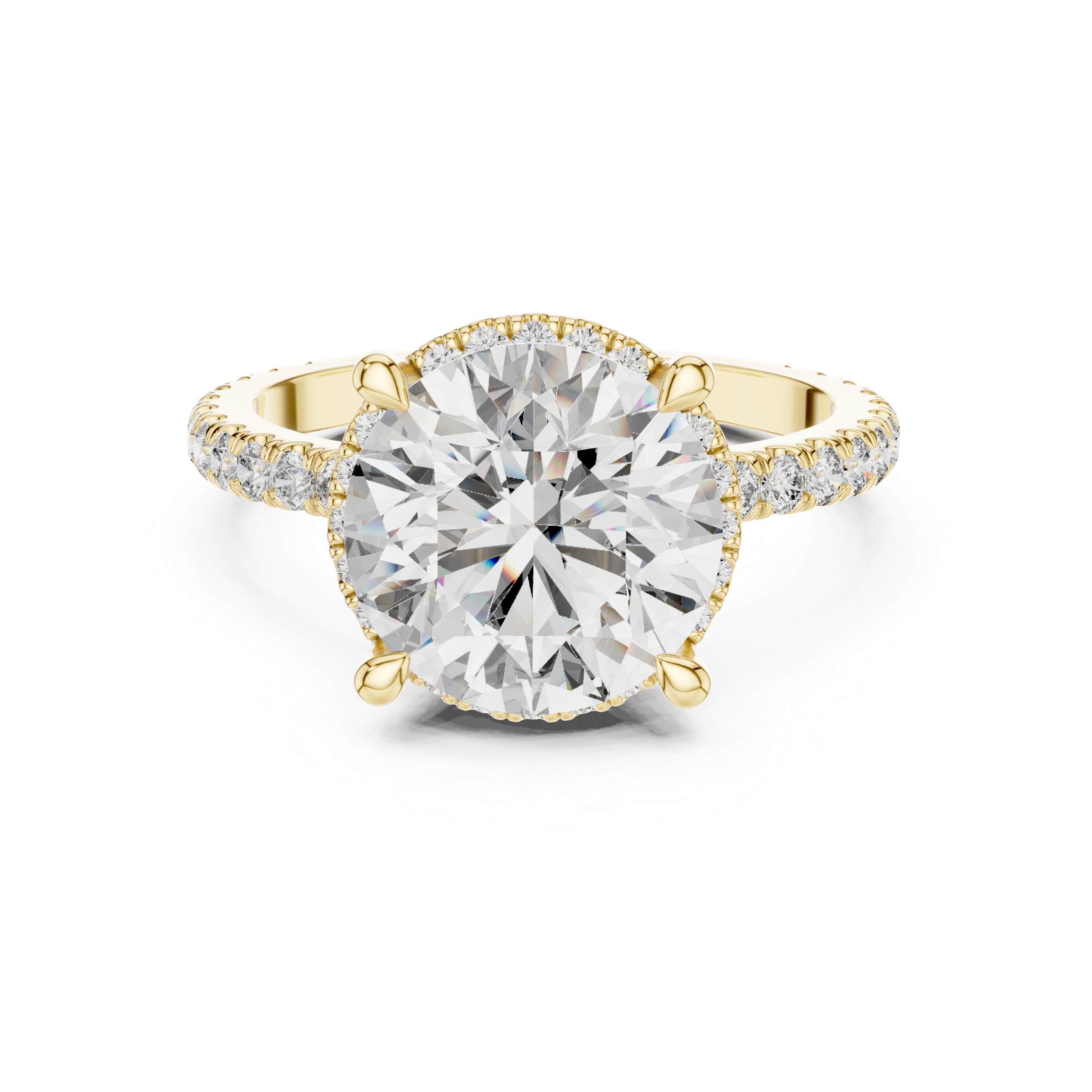 Round Brilliant Diamond Halo Engagement Ring with Pavé Band