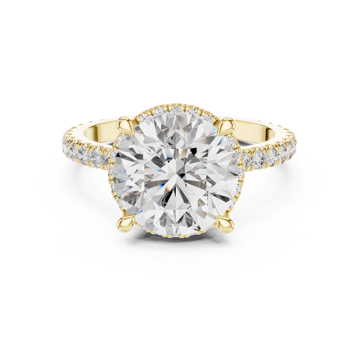 Round Brilliant Diamond Halo Engagement Ring with Pavé Band