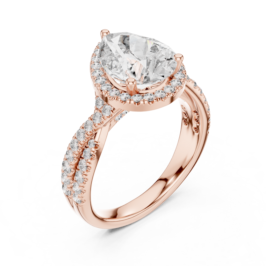 Pear Halo Diamond Engagement Ring with Pavé band