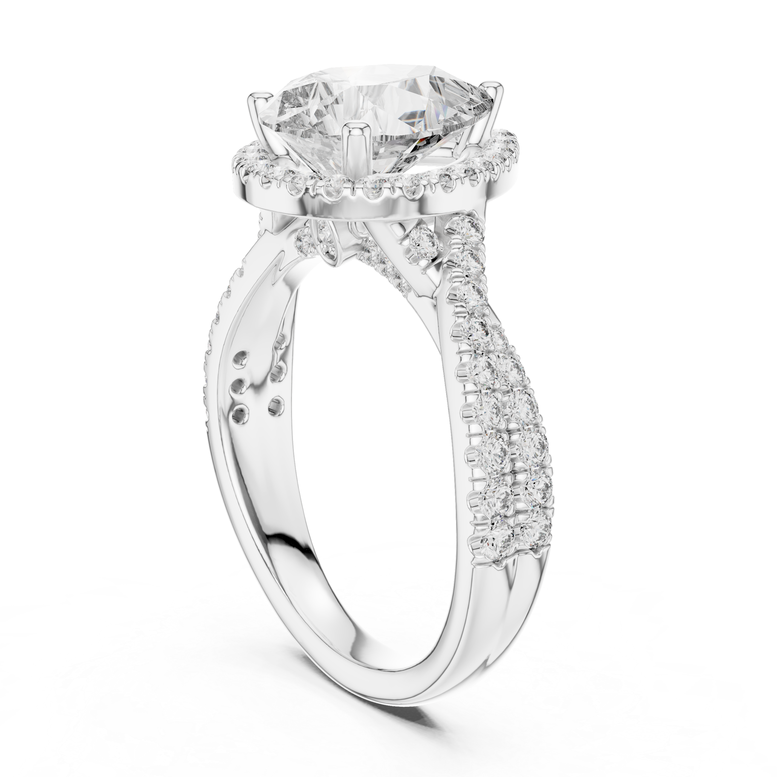 Pear Halo Diamond Engagement Ring with Pavé band