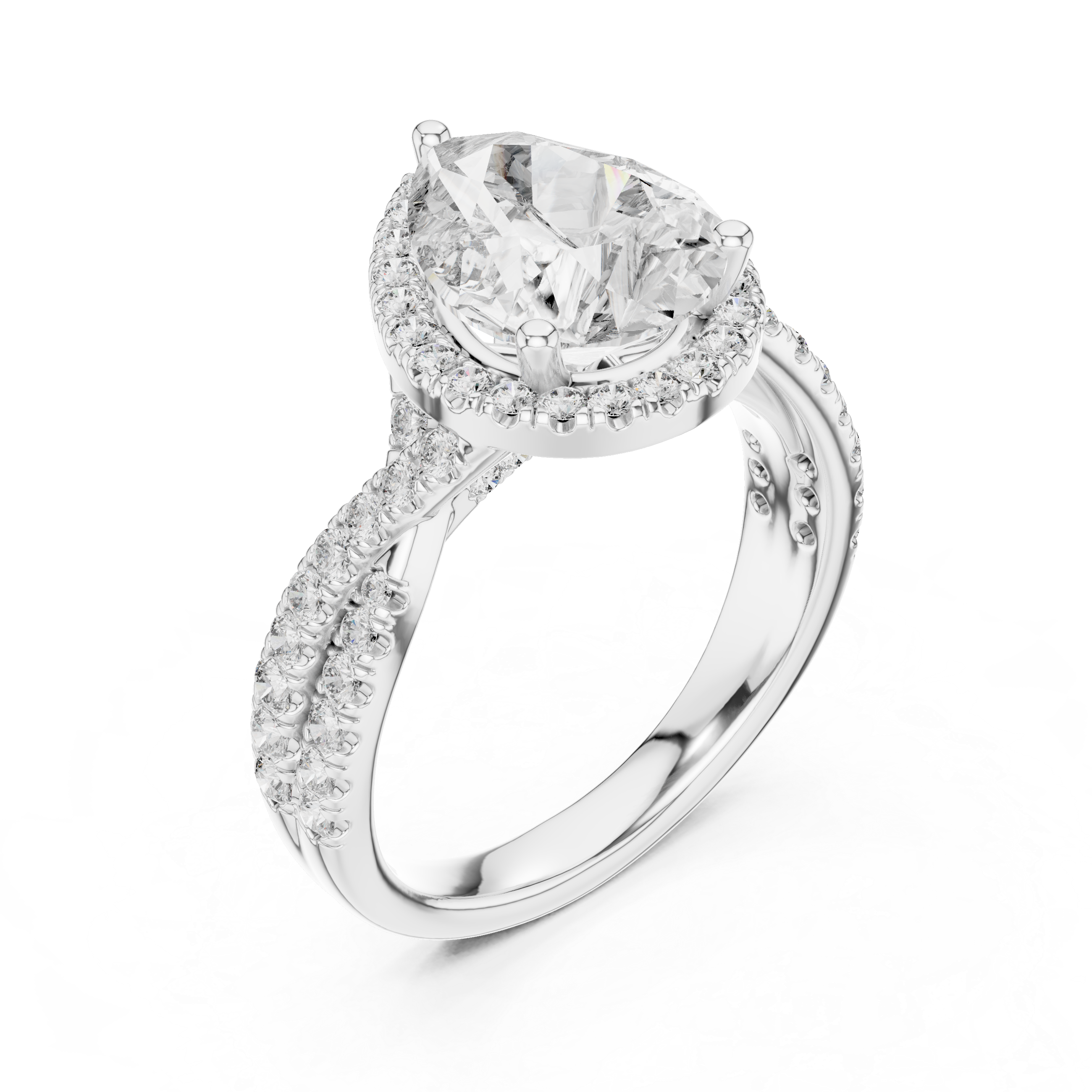 Pear Halo Diamond Engagement Ring with Pavé band