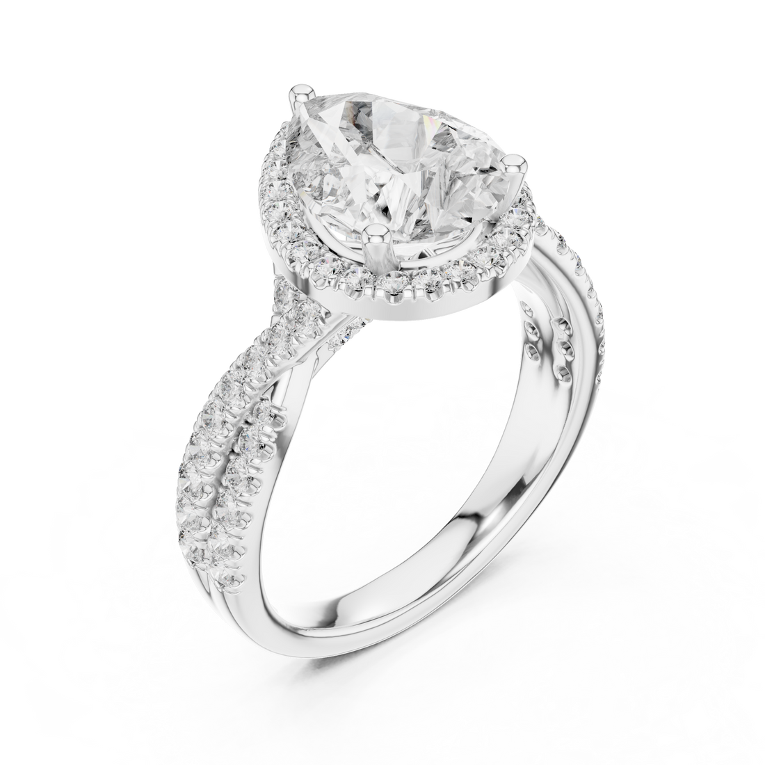 Pear Halo Diamond Engagement Ring with Pavé band