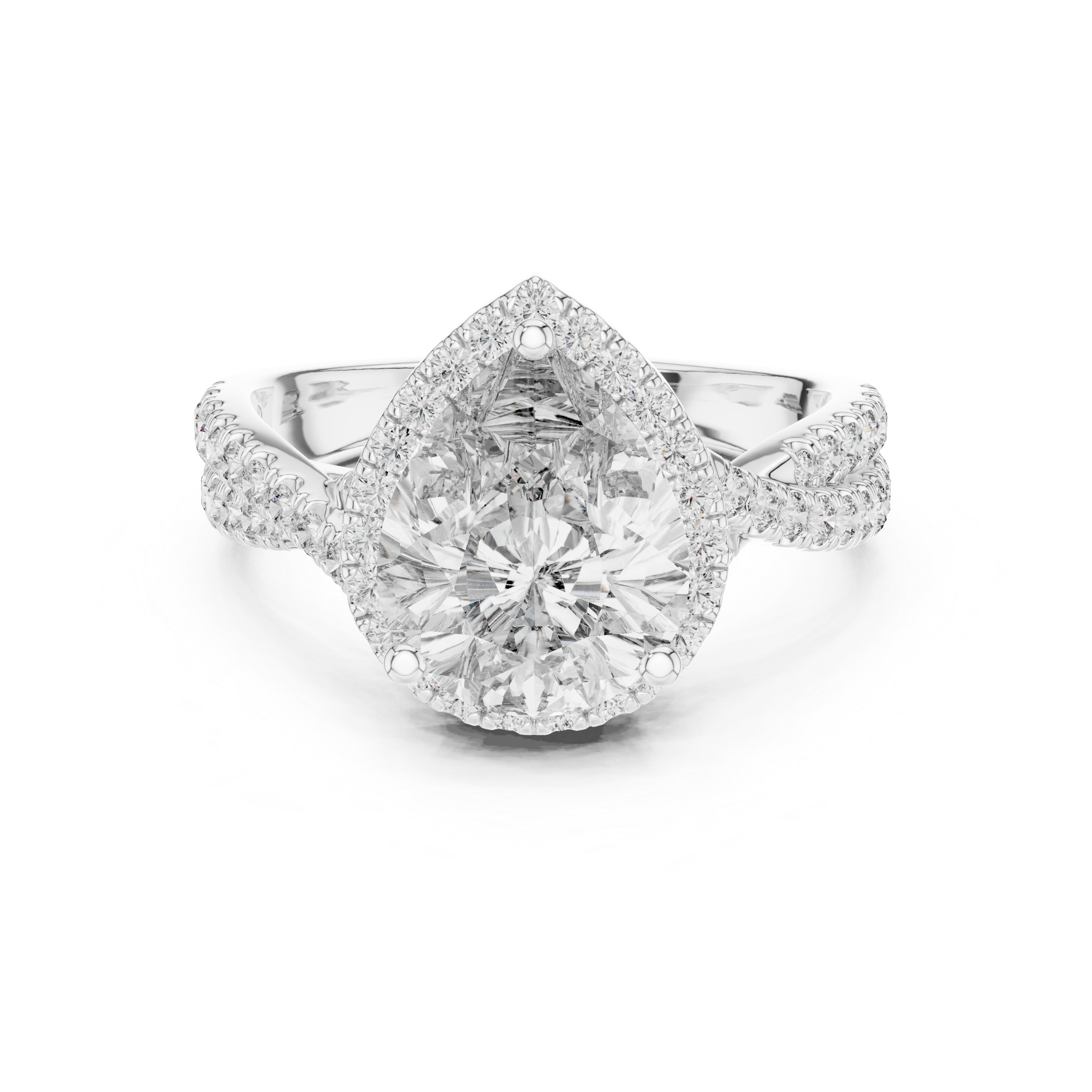 Pear Halo Diamond Engagement Ring with Pavé band