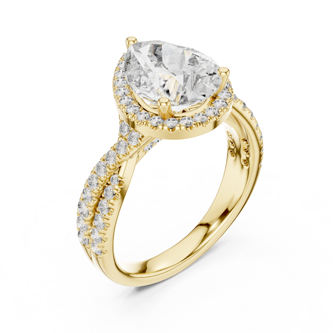 Pear Halo Diamond Engagement Ring with Pavé band