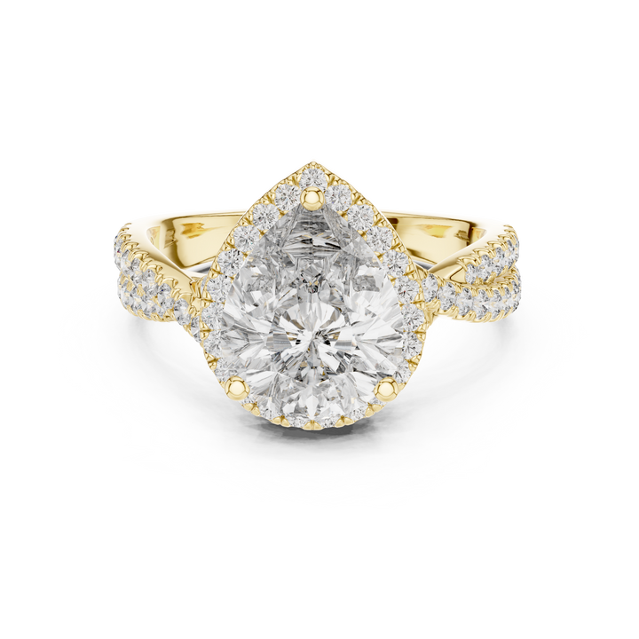 Pear Halo Diamond Engagement Ring with Pavé band