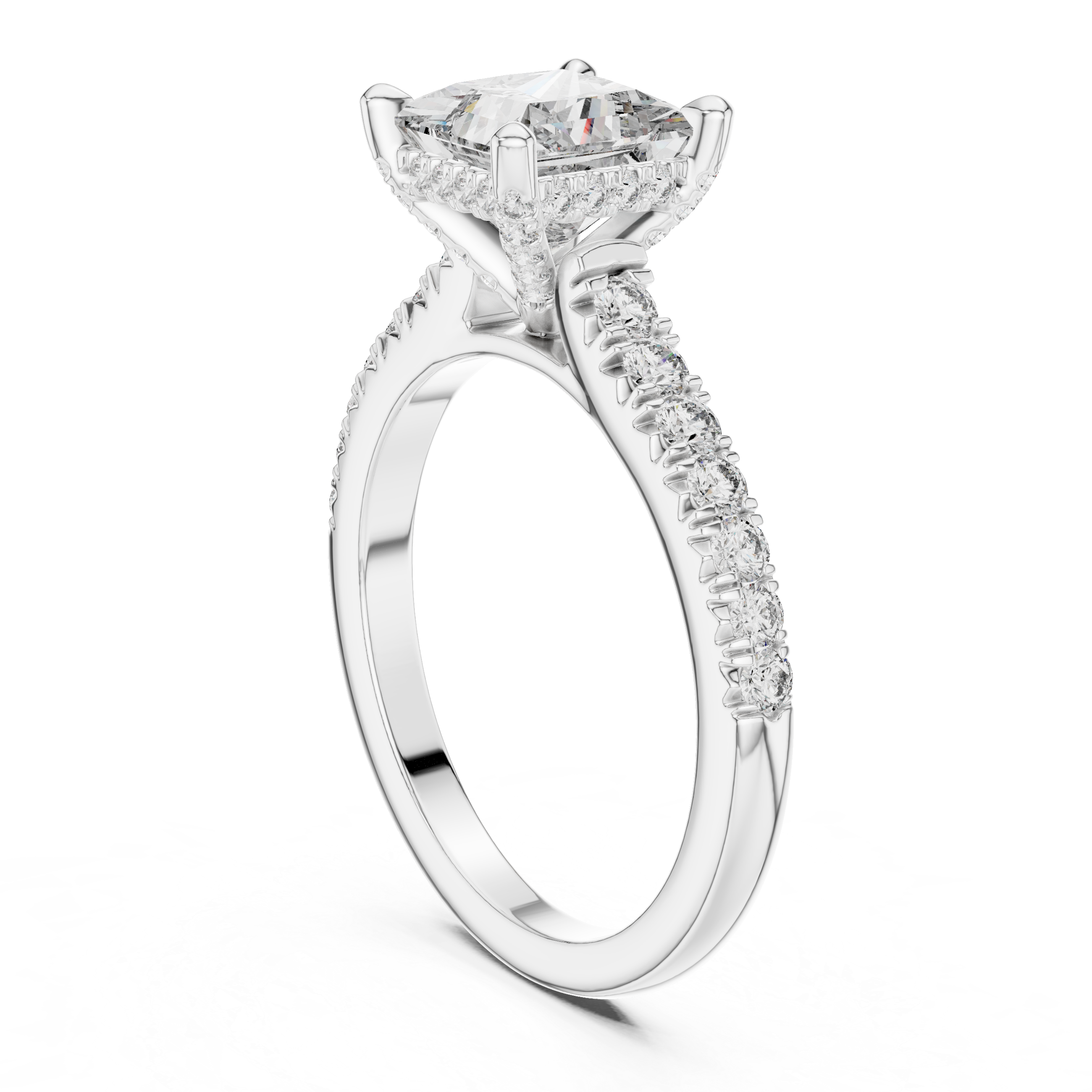 Princess Cut Diamond Solitaire with Pavé Band