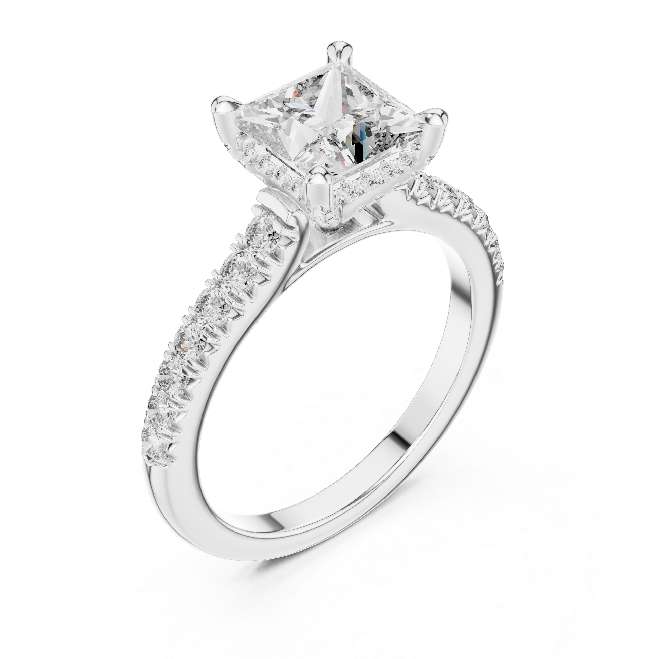 Princess Cut Diamond Solitaire with Pavé Band