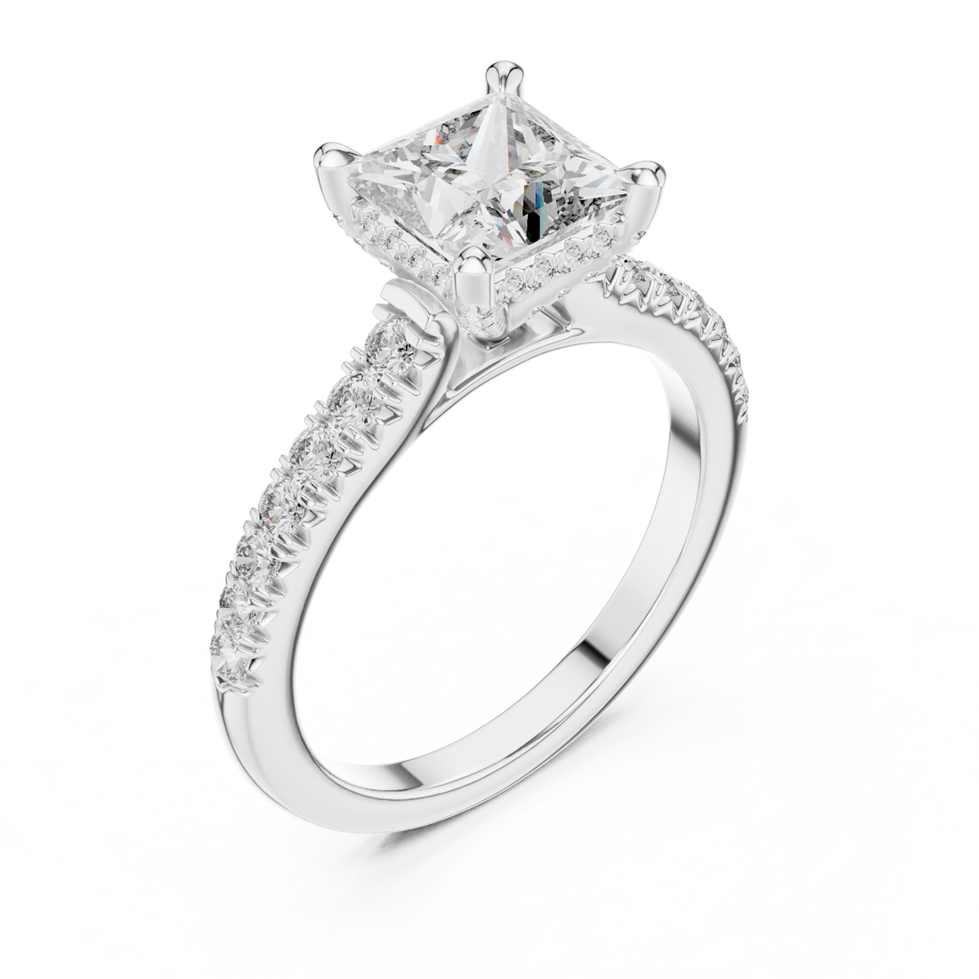 Princess Cut Diamond Solitaire with Pavé Band