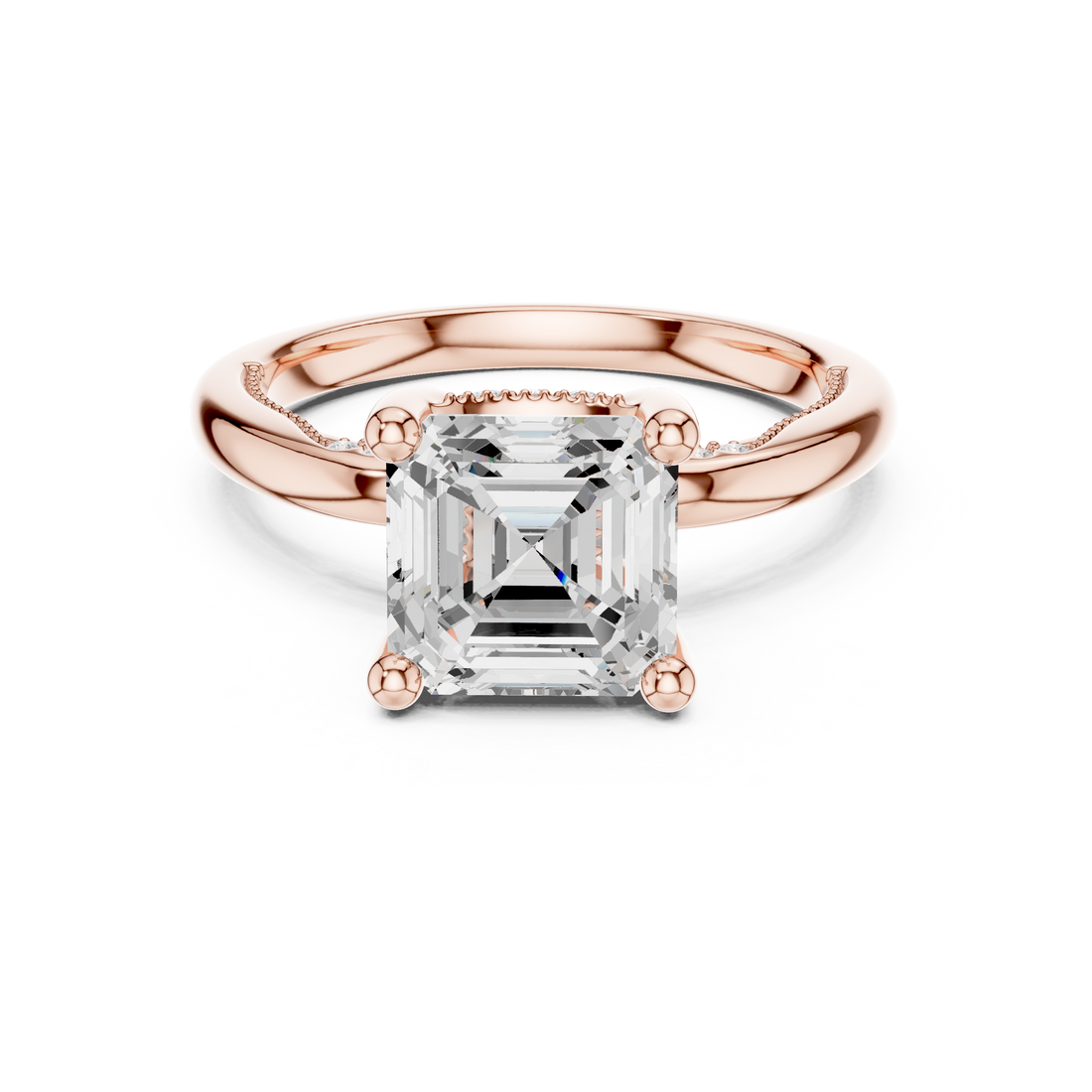 Sparkling Asscher Cut Diamond Engagement Ring with Hidden Pavé Accents close-up accent detail