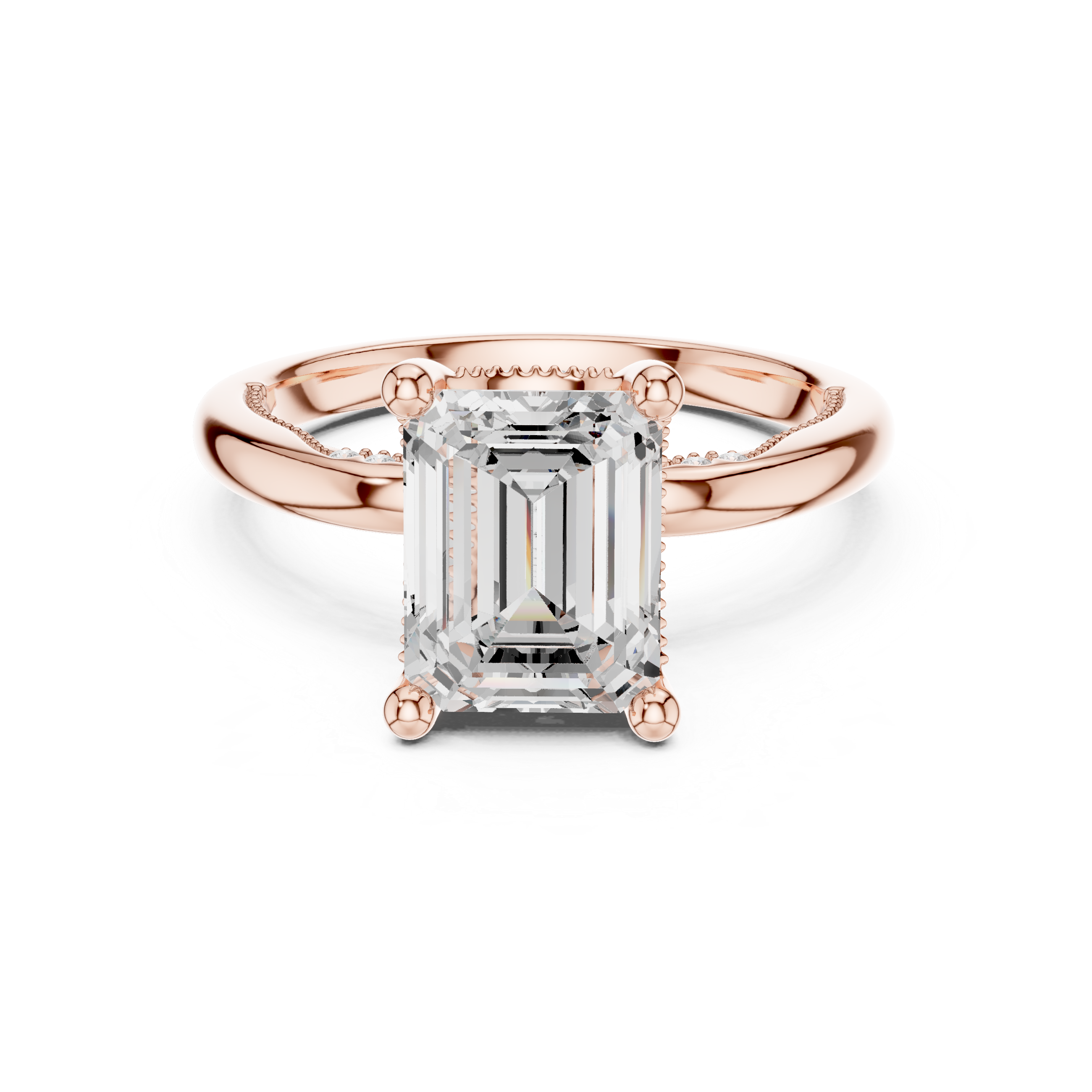 Sparkling Emerald Cut Diamond Solitaire Engagement Ring with Hidden Accents close-up accent detail