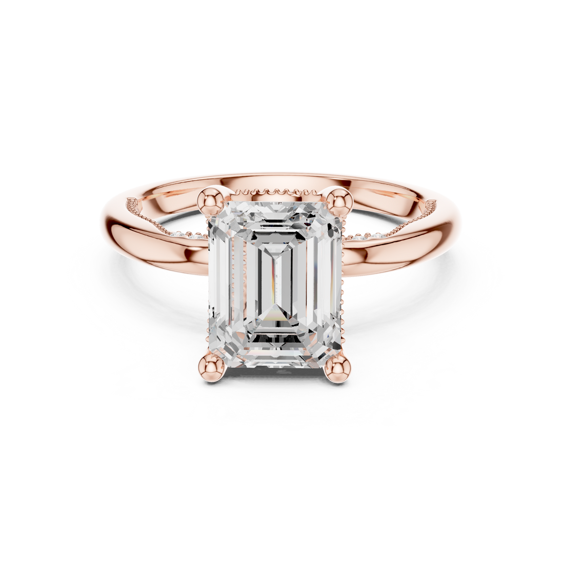 Sparkling Emerald Cut Diamond Solitaire Engagement Ring with Hidden Accents close-up accent detail