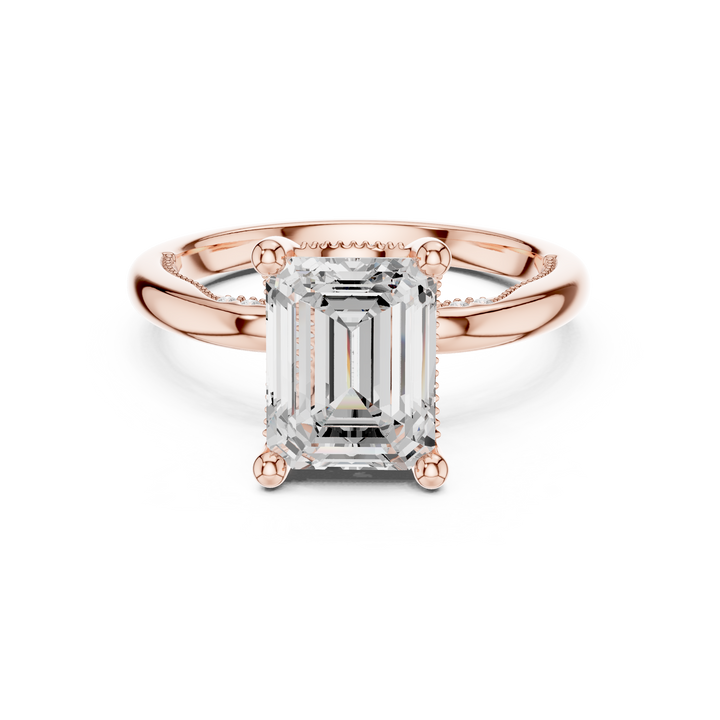 Sparkling Emerald Cut Diamond Solitaire Engagement Ring with Hidden Accents close-up accent detail