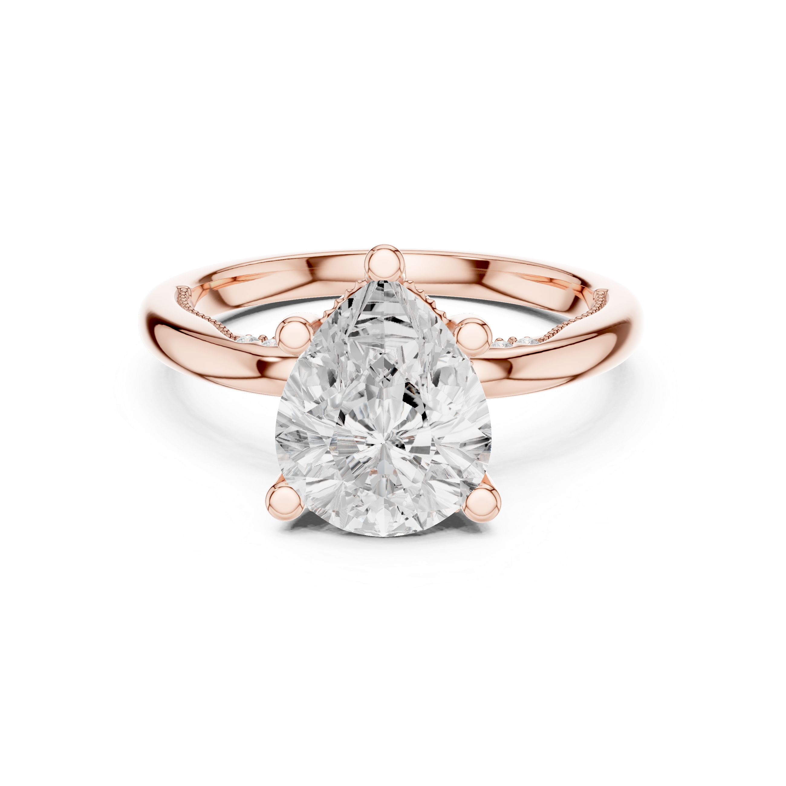 Sparkling Pear Cut Diamond Solitaire Engagement Ring with Hidden Halo close-up accent detail