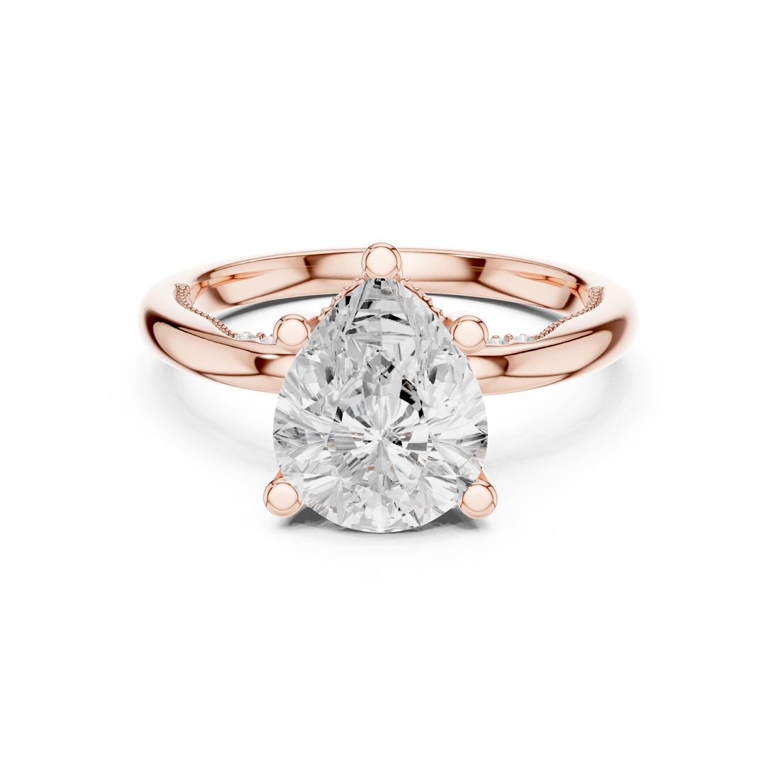 Sparkling Pear Cut Diamond Solitaire Engagement Ring with Hidden Halo close-up accent detail