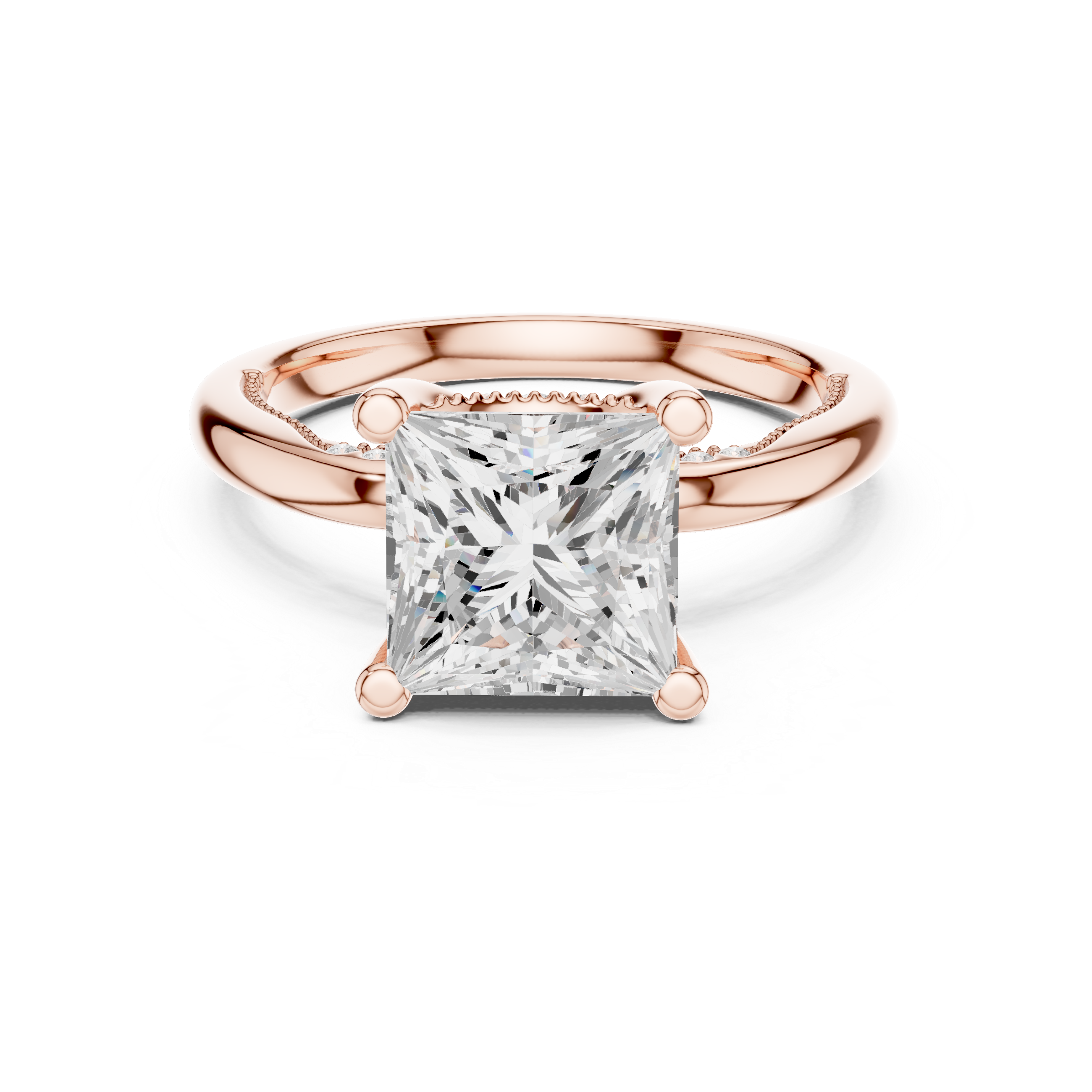 Sparkling Princess Cut Diamond Solitaire Engagement Ring with Hidden Diamond Accents close-up accent detail