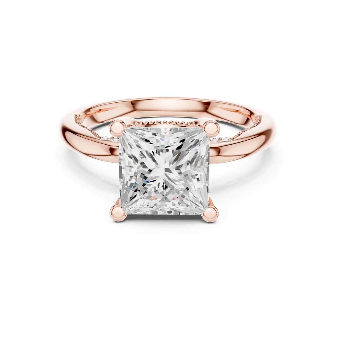 Sparkling Princess Cut Diamond Solitaire Engagement Ring with Hidden Diamond Accents close-up accent detail
