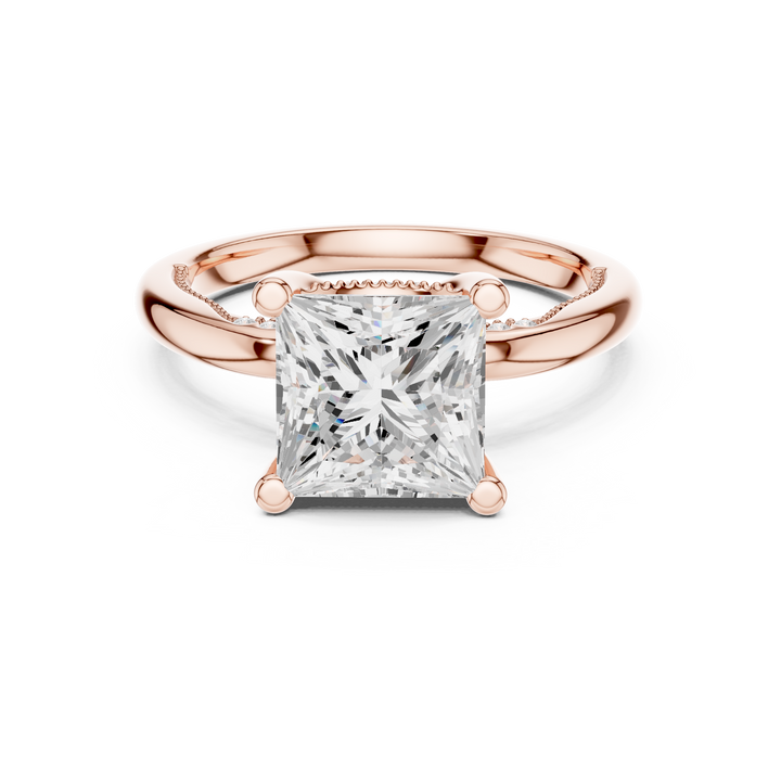 Sparkling Princess Cut Diamond Solitaire Engagement Ring with Hidden Diamond Accents close-up accent detail
