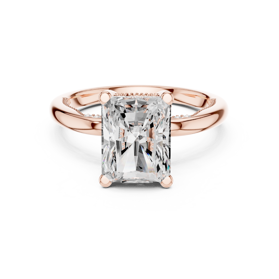 Sparkling Radiant Cut Diamond Solitaire Engagement Ring with Hidden Accents close-up accent detail