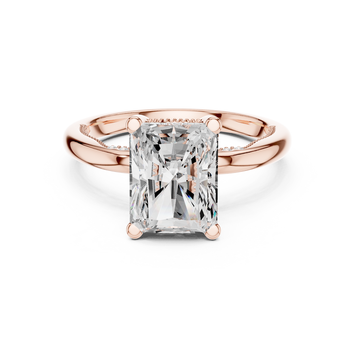 Sparkling Radiant Cut Diamond Solitaire Engagement Ring with Hidden Accents close-up accent detail