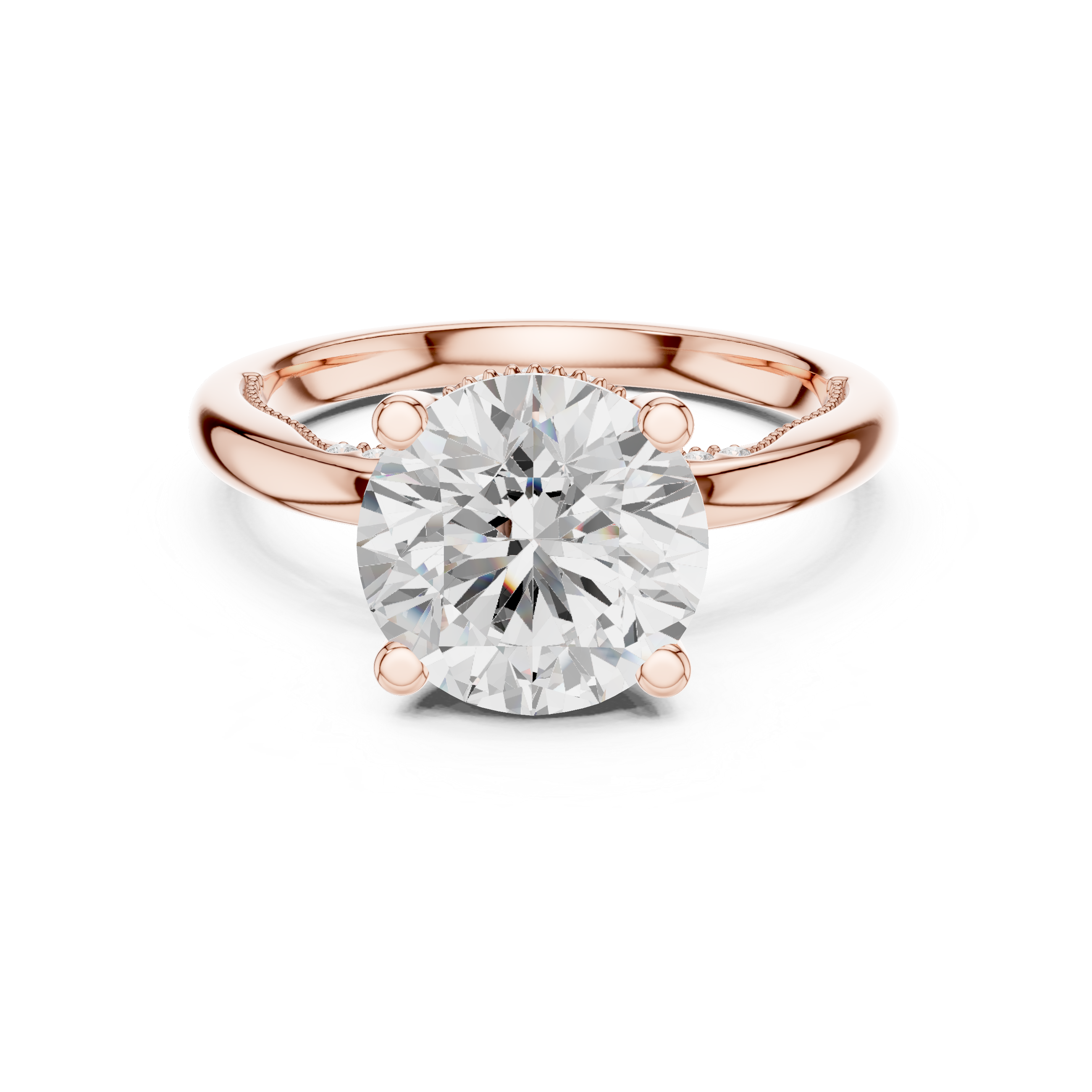 Sparkling Round Cut Diamond Engagement Ring with Hidden Pavé Accents close-up accent detail