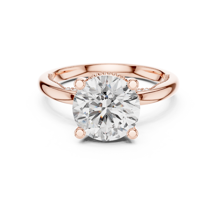 Round Brilliant Diamond Solitaire with Hidden Pavé Accent Engagement Ring