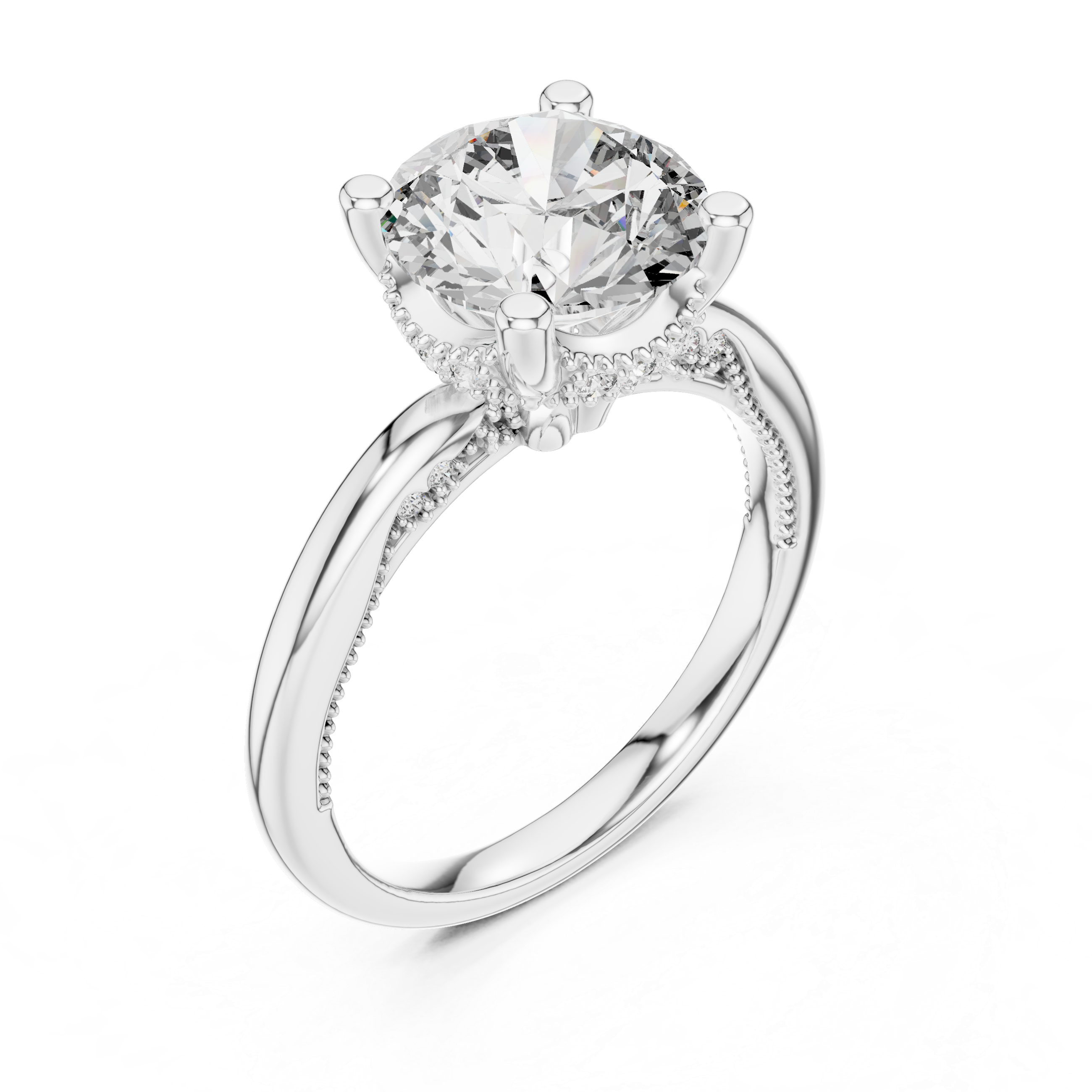 Round Brilliant Diamond Solitaire with Hidden Pavé Accent Engagement Ring