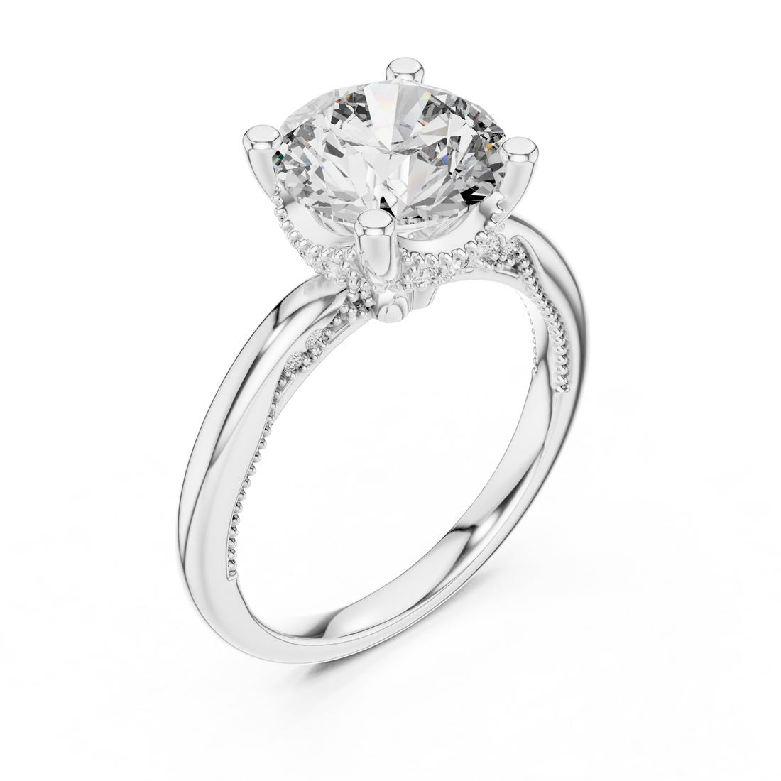 Round Brilliant Diamond Solitaire with Hidden Pavé Accent Engagement Ring