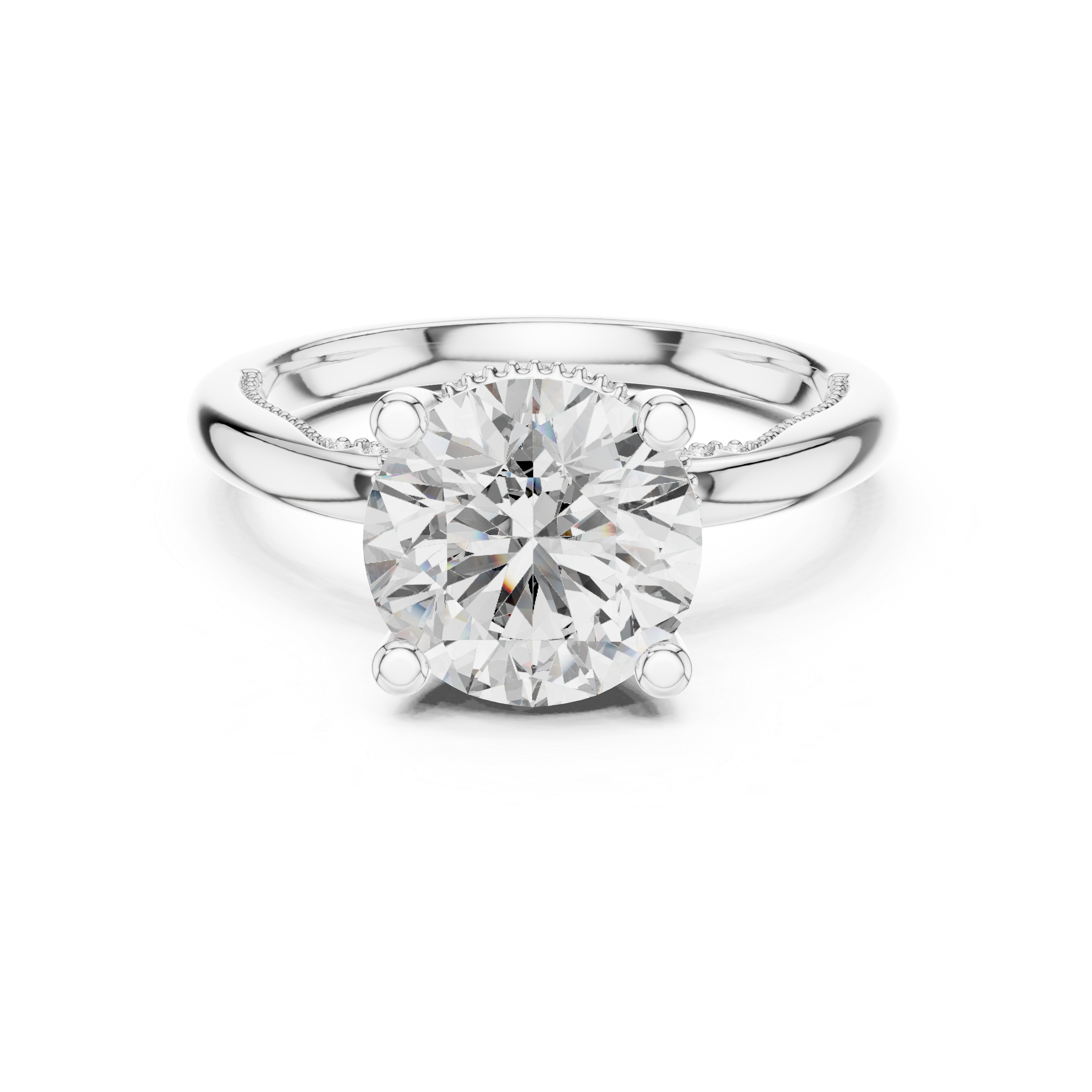 Round Brilliant Diamond Solitaire with Hidden Pavé Accent Engagement Ring