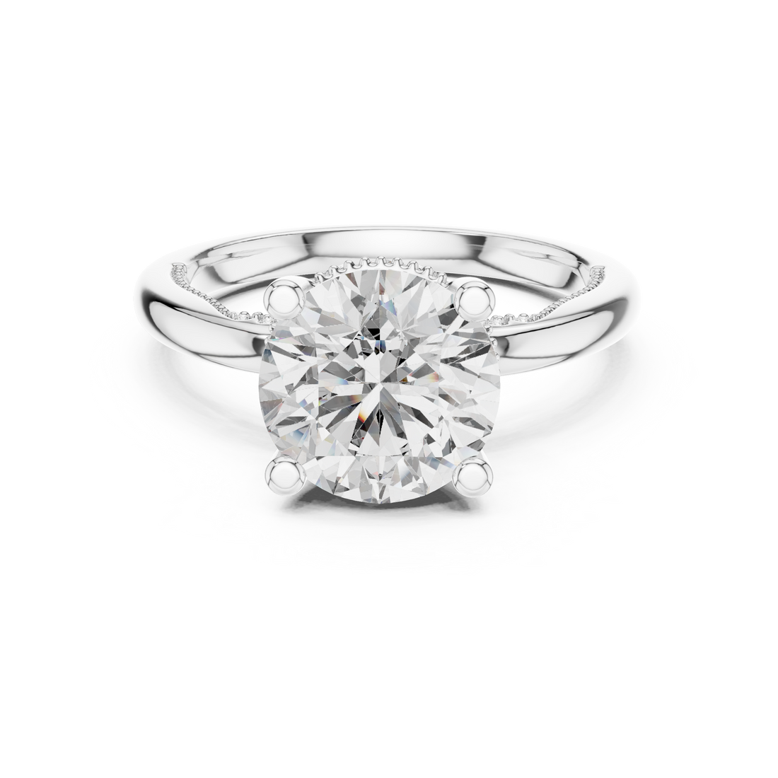 Round Brilliant Diamond Solitaire with Hidden Pavé Accent Engagement Ring