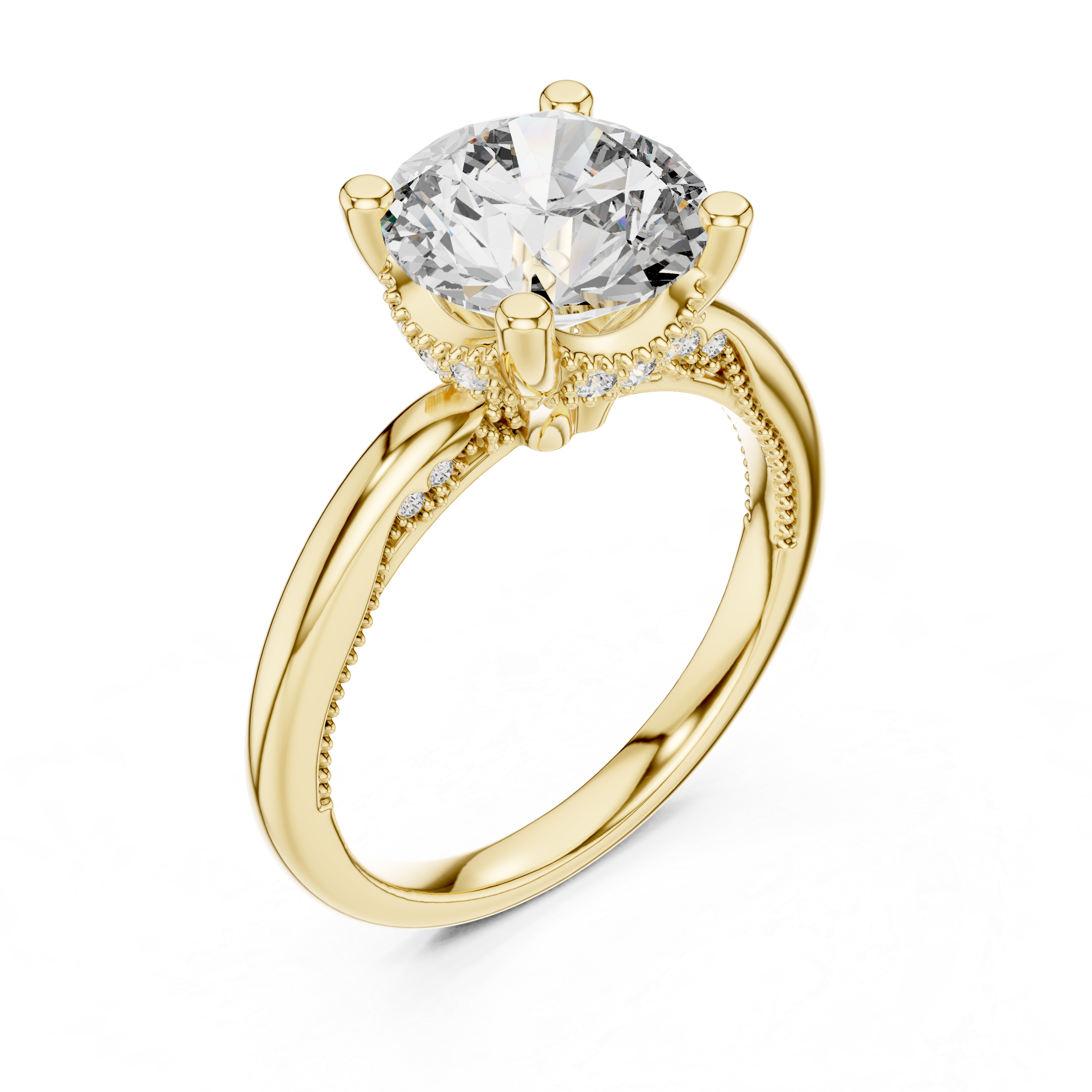 Round Brilliant Diamond Solitaire with Hidden Pavé Accent Engagement Ring