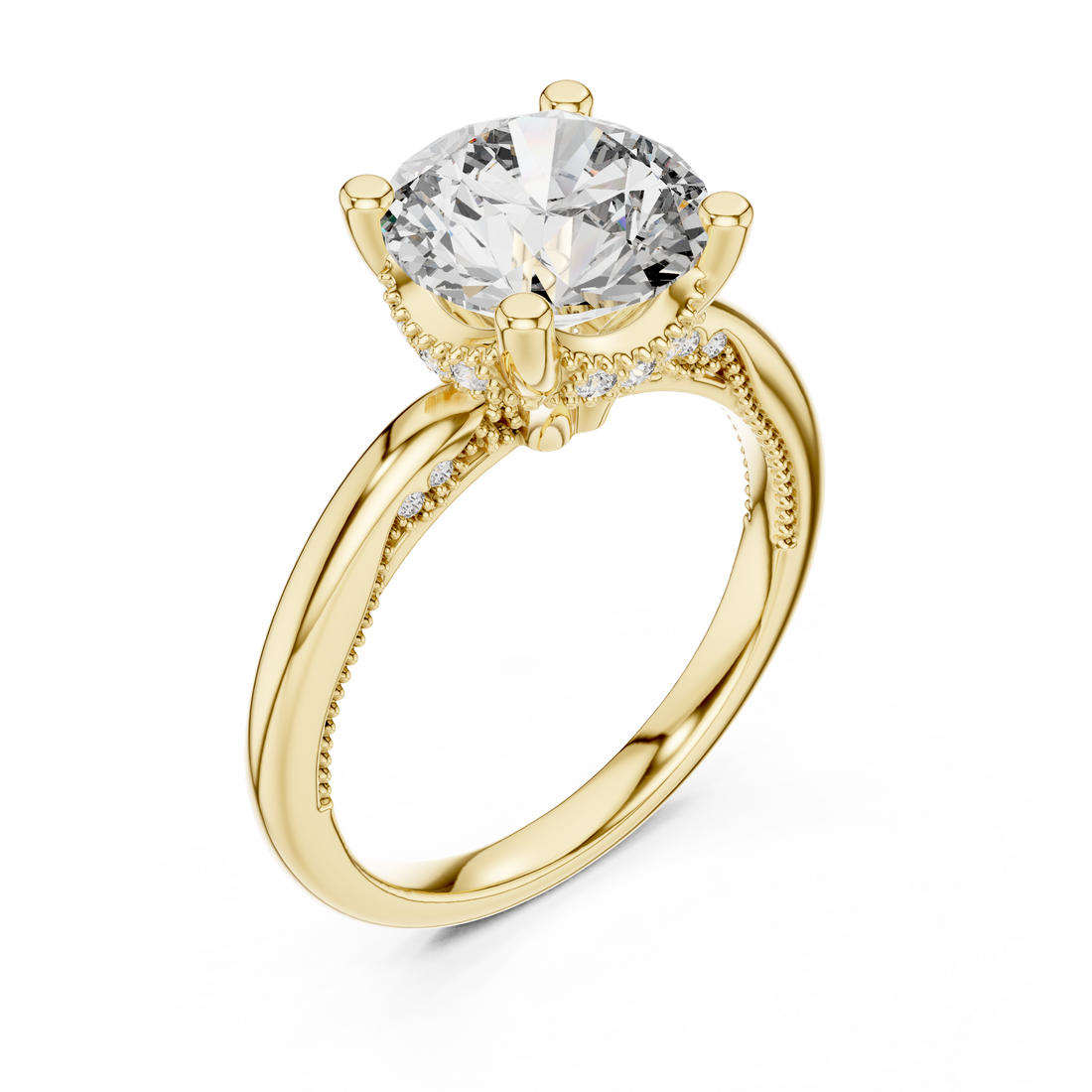 Round Brilliant Diamond Solitaire with Hidden Pavé Accent Engagement Ring