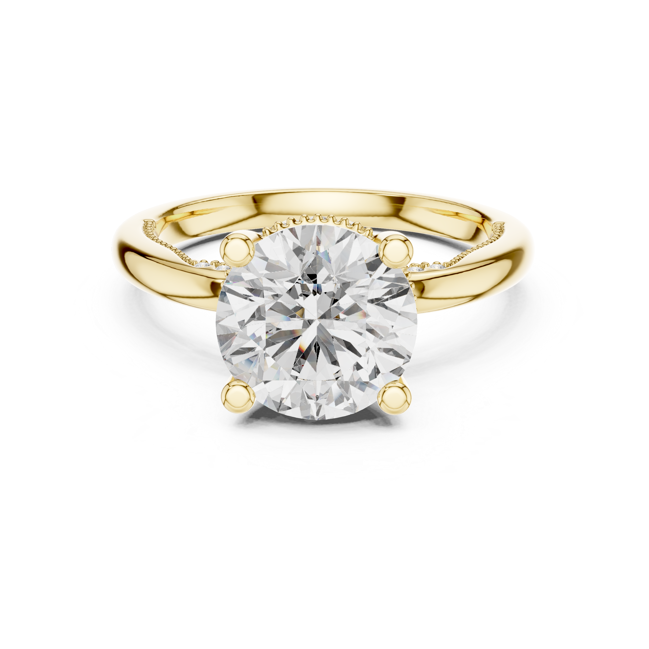 Round Brilliant Diamond Solitaire with Hidden Pavé Accent Engagement Ring