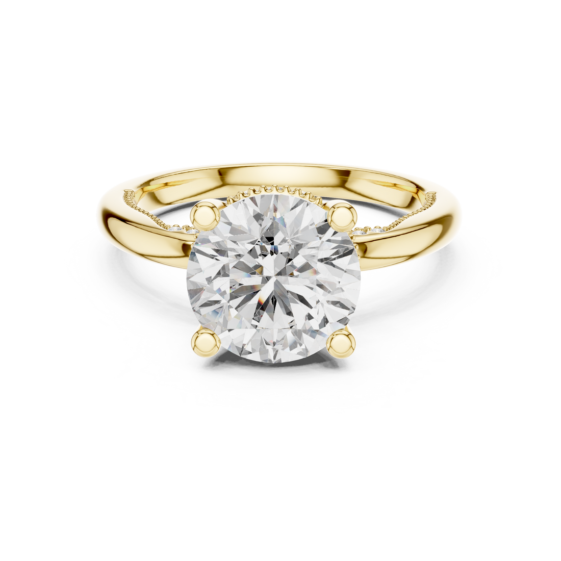 Round Brilliant Diamond Solitaire with Hidden Pavé Accent Engagement Ring