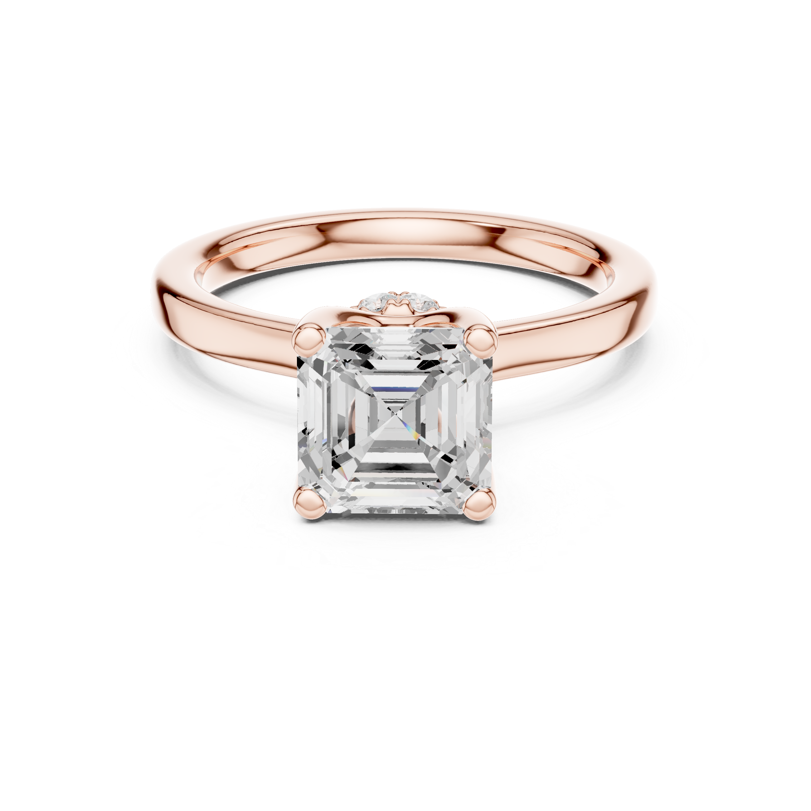 Sparkling Asscher Cut Diamond Solitaire Engagement Ring with Hidden Halo close-up accent detail