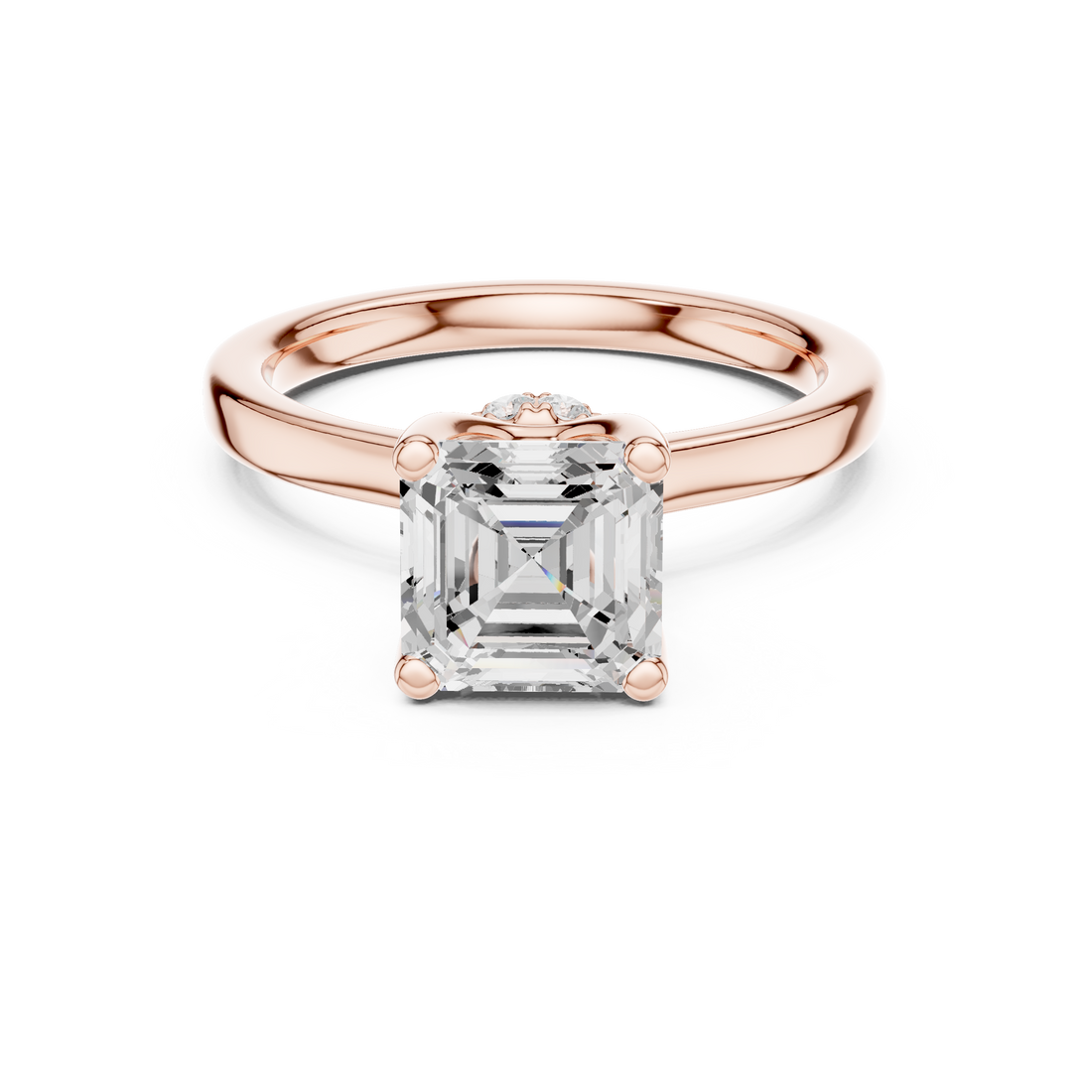 Sparkling Asscher Cut Diamond Solitaire Engagement Ring with Hidden Halo close-up accent detail