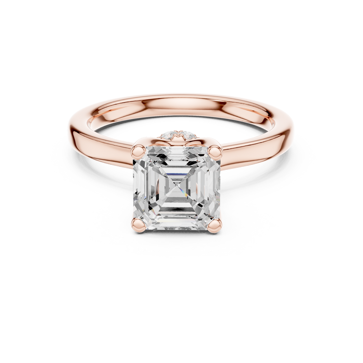 Sparkling Asscher Cut Diamond Solitaire Engagement Ring with Hidden Halo close-up accent detail