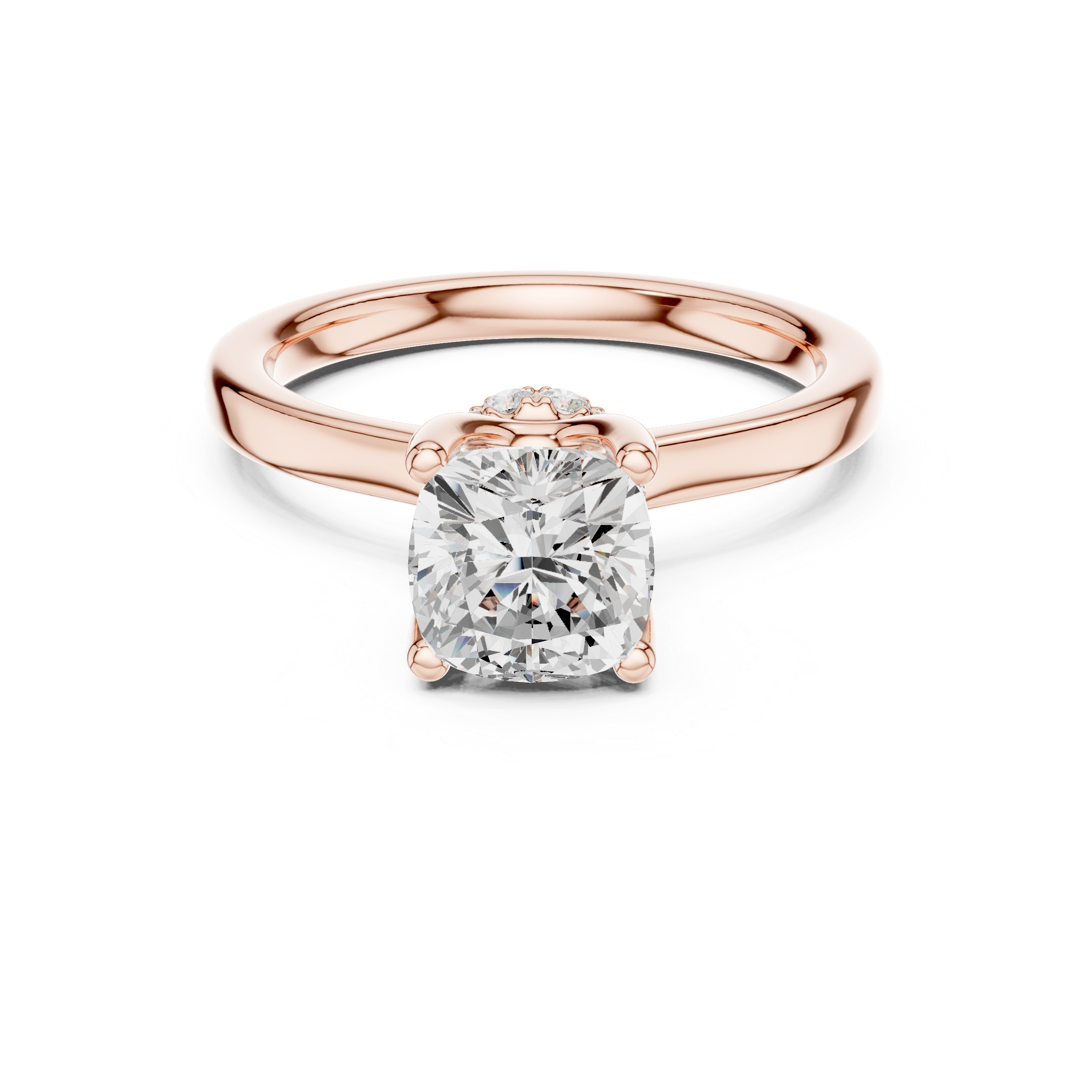 Sparkling Cushion Cut Diamond Solitaire Engagement Ring with Hidden Halo close-up accent detail