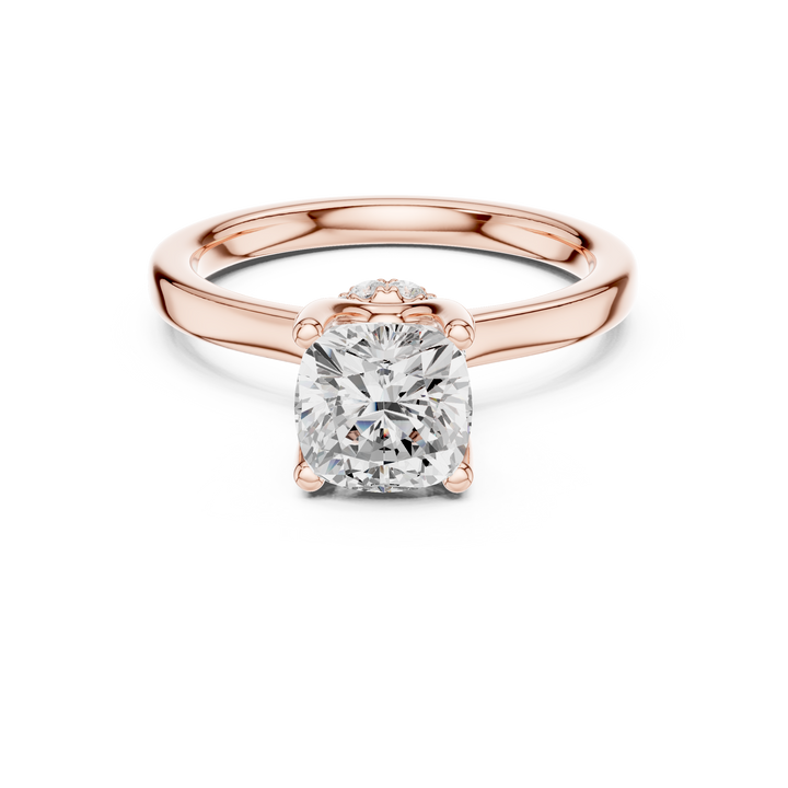 Sparkling Cushion Cut Diamond Solitaire Engagement Ring with Hidden Halo close-up accent detail